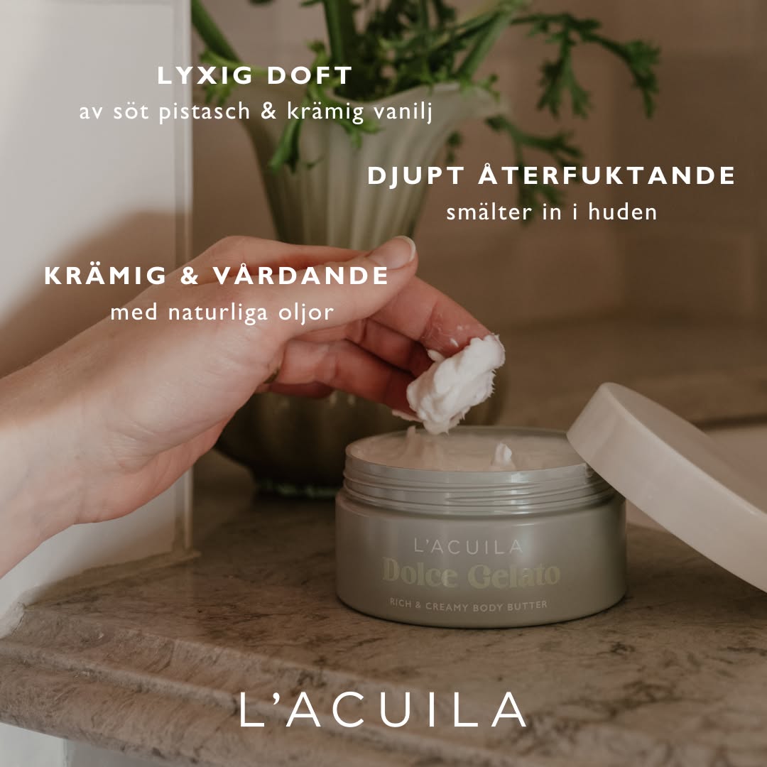 L’Acuila Facebook ad: Fuktboost & jämnare hudton, Dolce Gelato