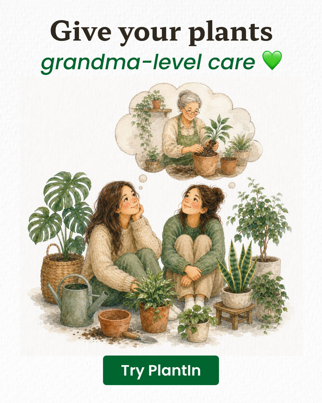 PlantIn AI: Never Kill Your Plants Facebook ad: Become a Plant Pro easily with PlantIn!