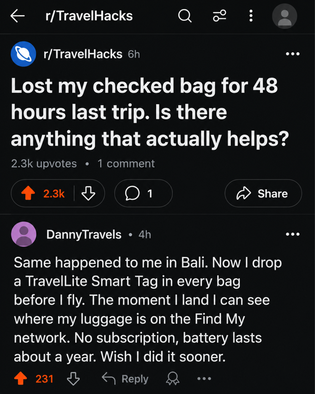TravelLite Facebook ad