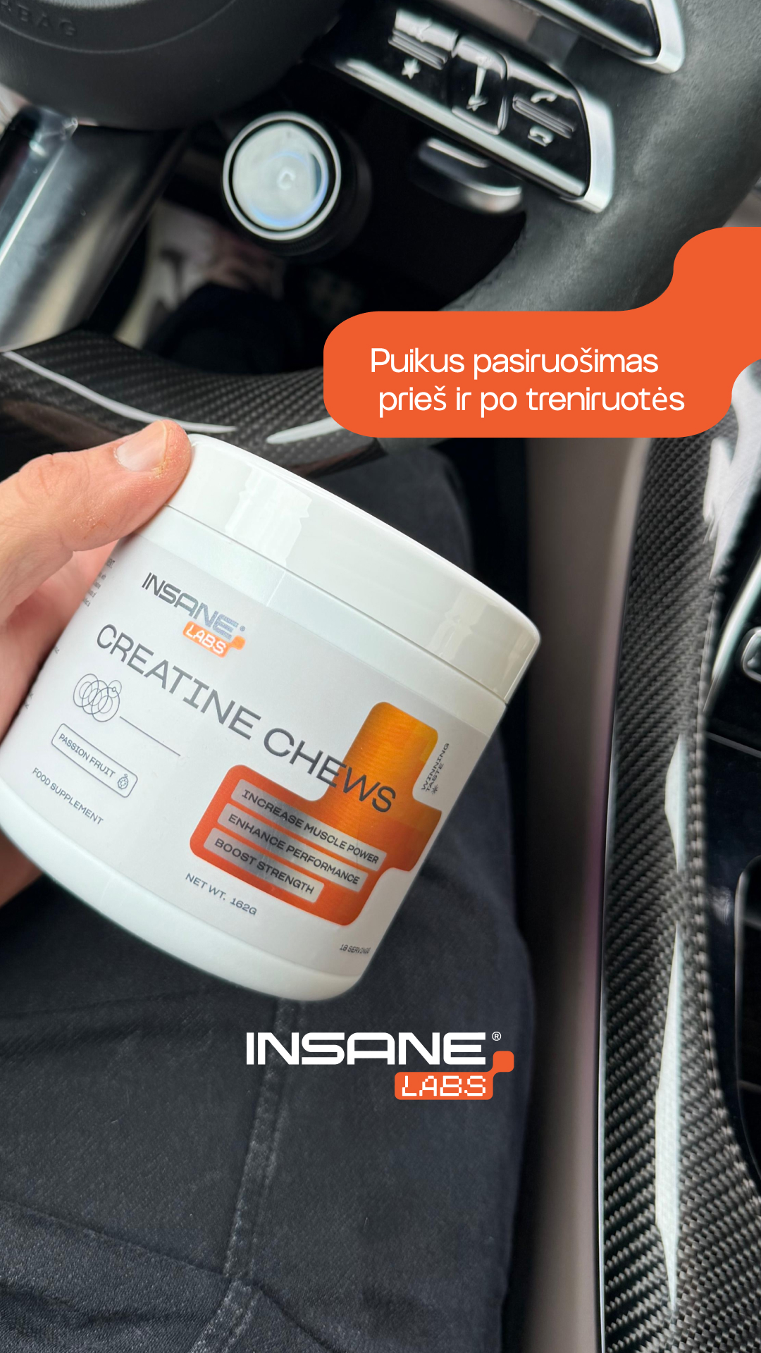 Insanefits Facebook ad: Nebėra pasiteisinimų nevartoti kreatino su -18%