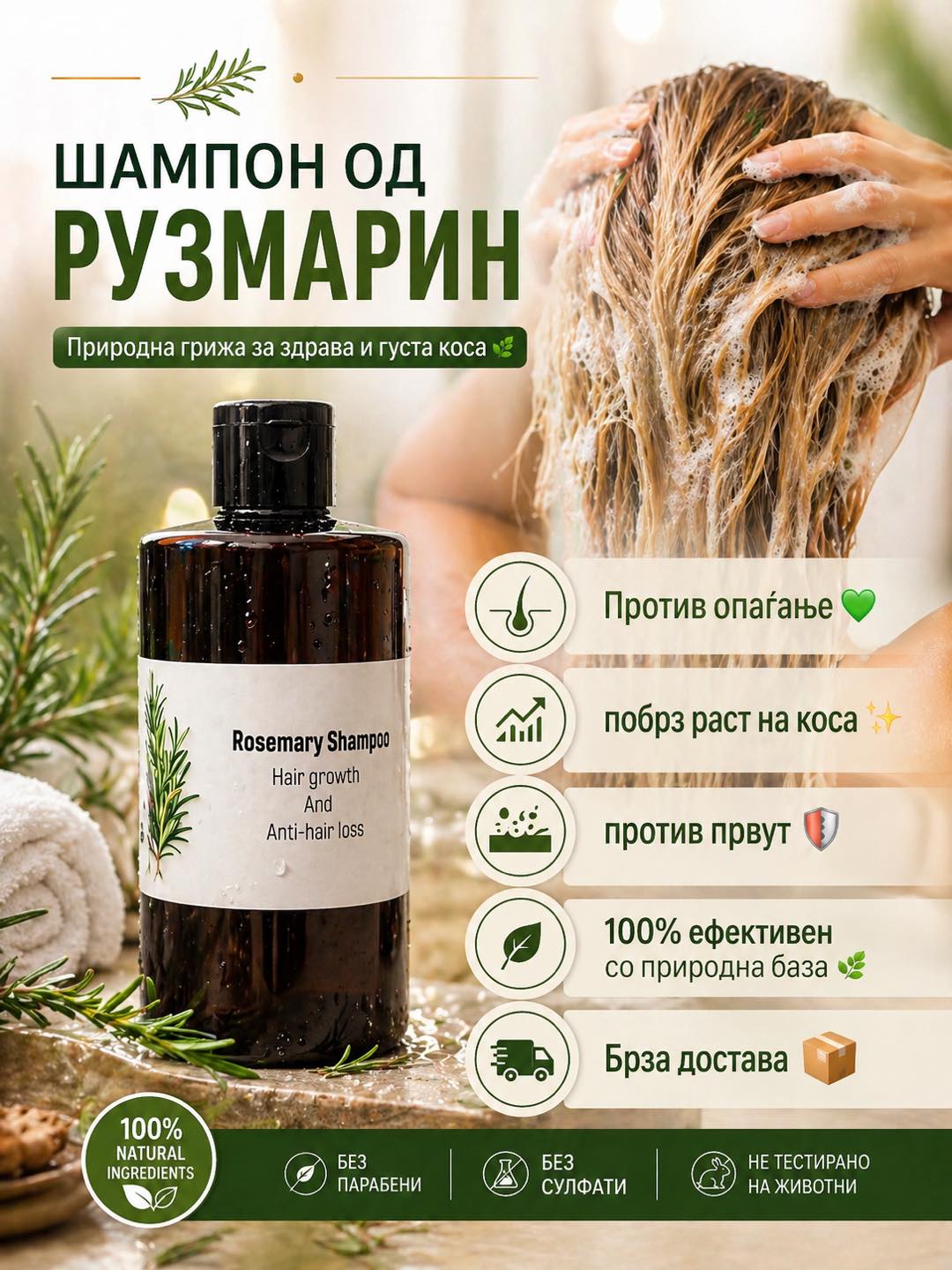 Natureal Face Cream & Hair Care by Lissa Facebook ad: ДОСТА Е СО ОПАЃАЊЕ НА КОСАТА!