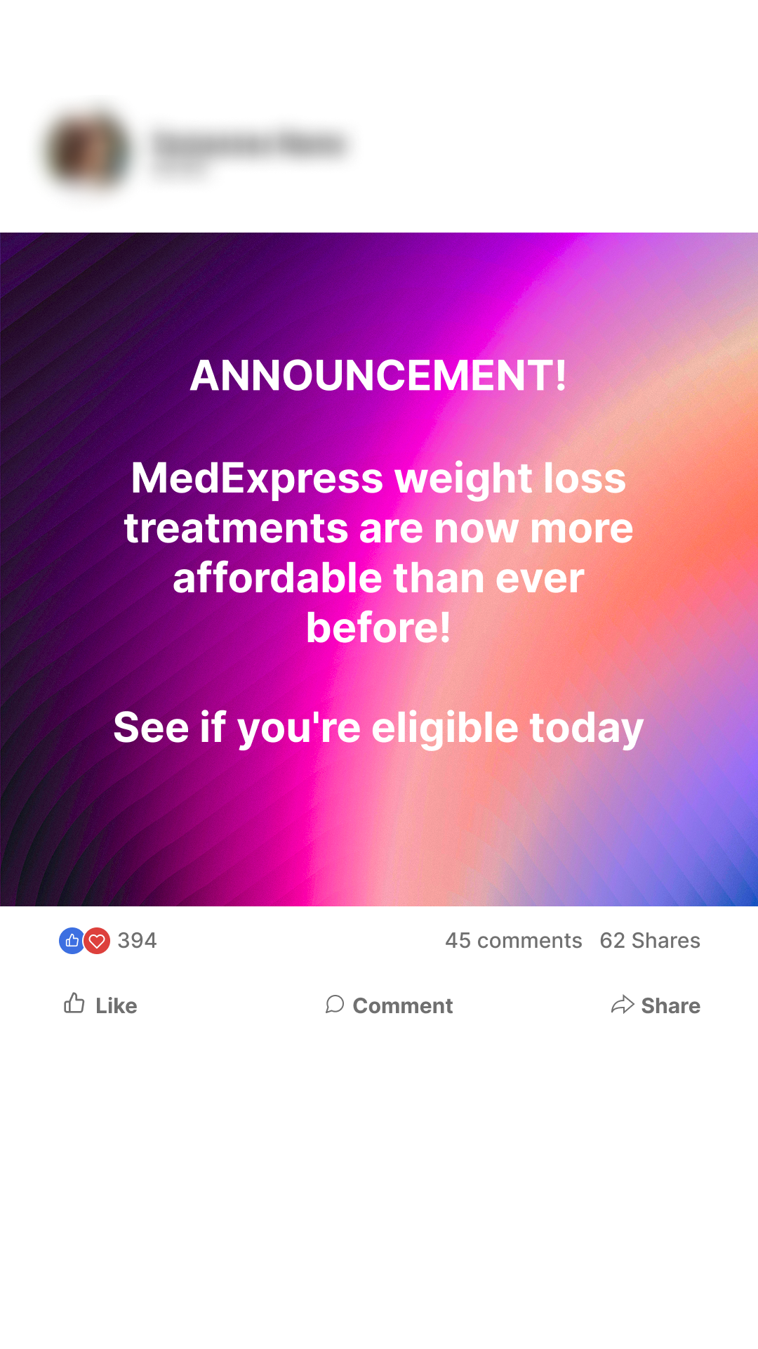 MedExpress Facebook ad