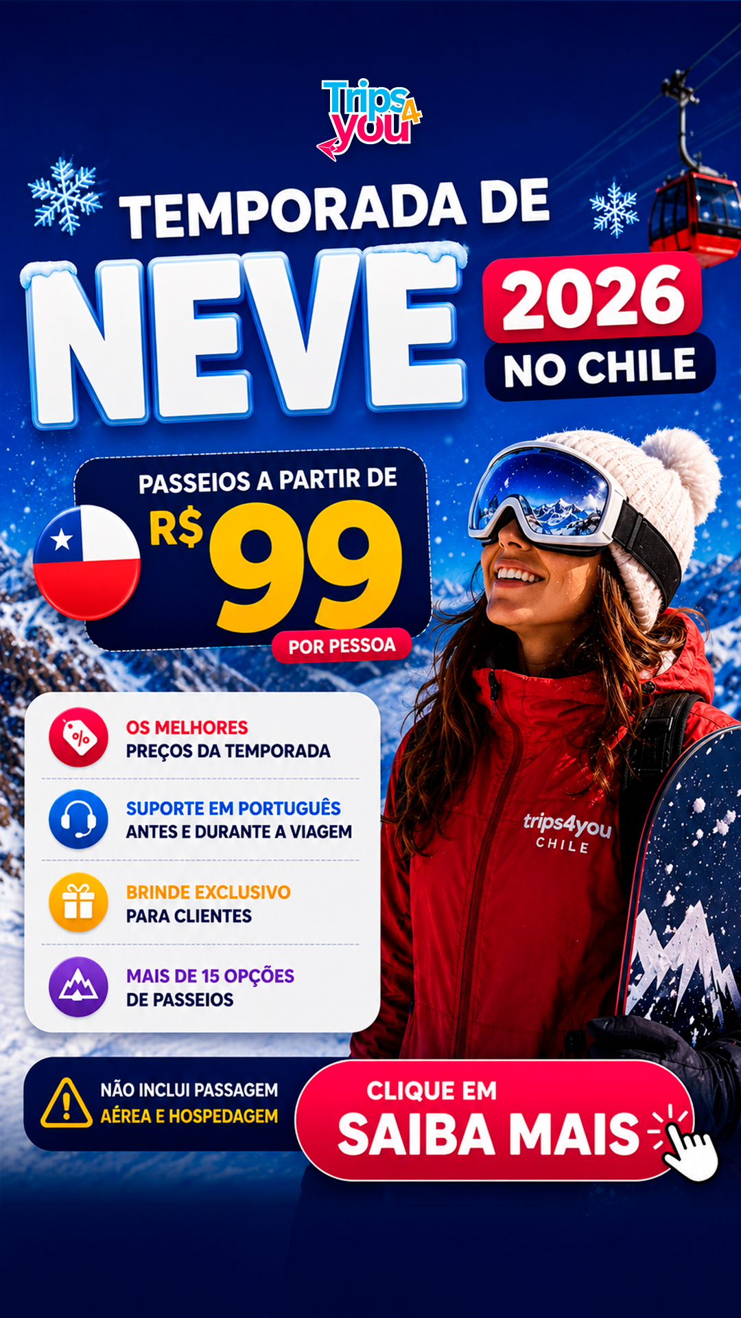 Indomito Tours Argentina Facebook ad: Passeios no Chile a Partir de R$99