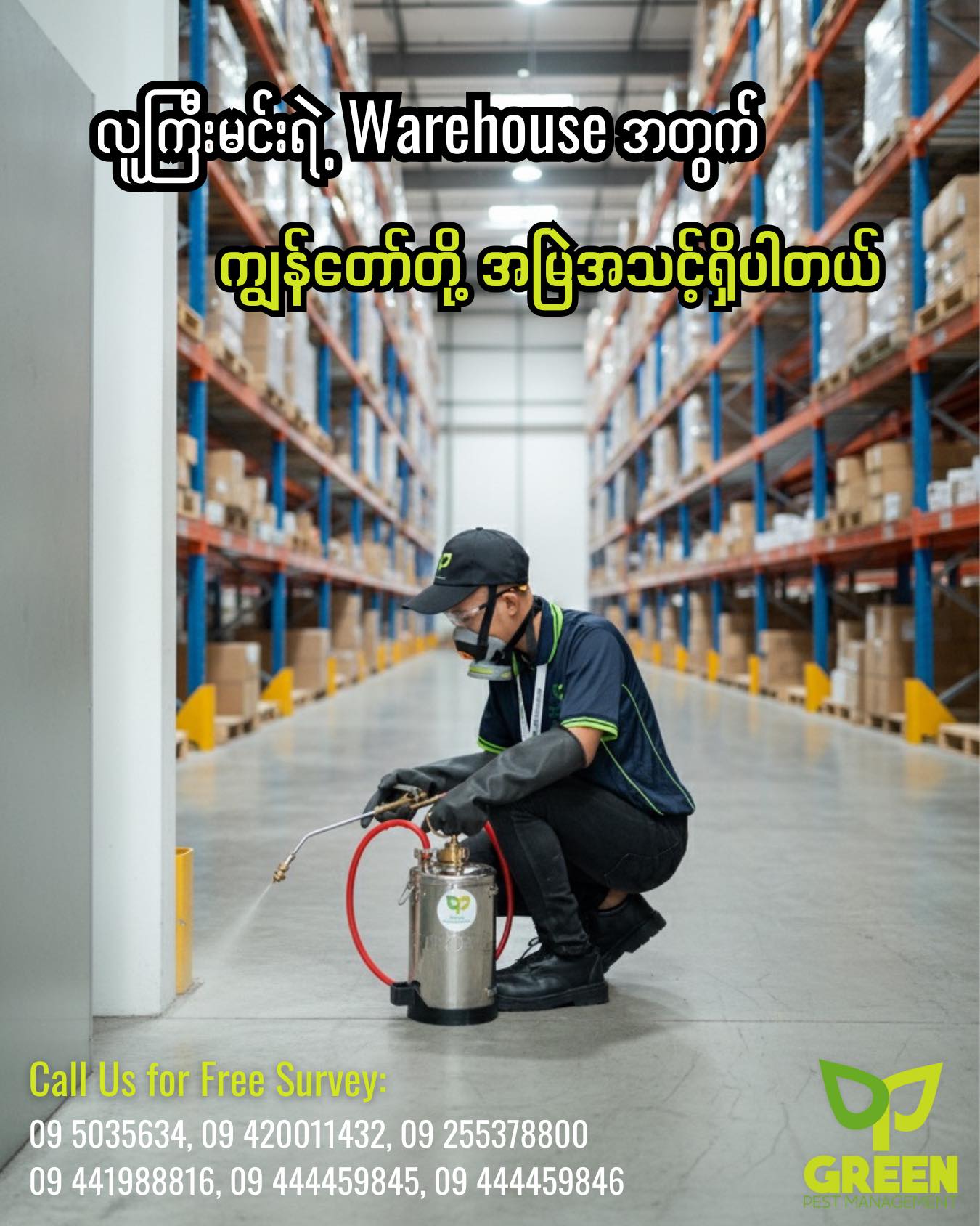 Green Pest Management - ခြနှင့်အထွေထွေပိုးမွှားနှိမ်နင်းခြင်းလုပ်ငန်း Facebook ad: Warehouse နဲ့ Manufacturing မှာ ခေါင်းအခဲရဆုံး အချက်က…