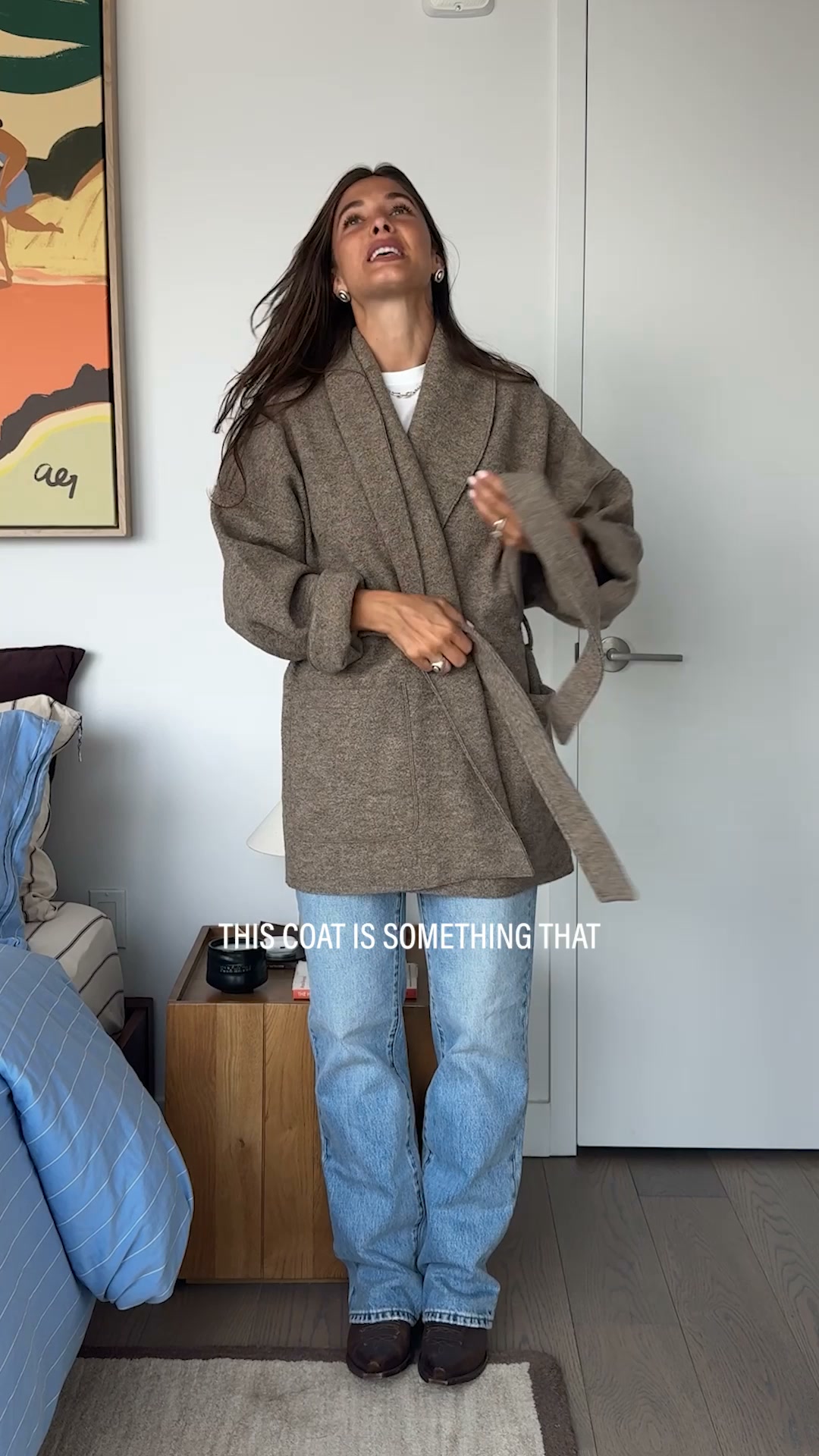 Buck Mason Women's Facebook ad: Felted Wool Wrap Coat