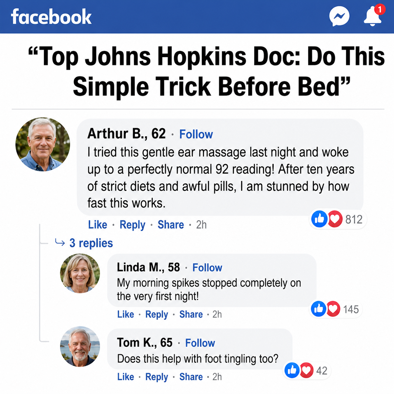 Evan Grant Facebook ad: 5-Min Morning Fix Kills Sugar Spikes