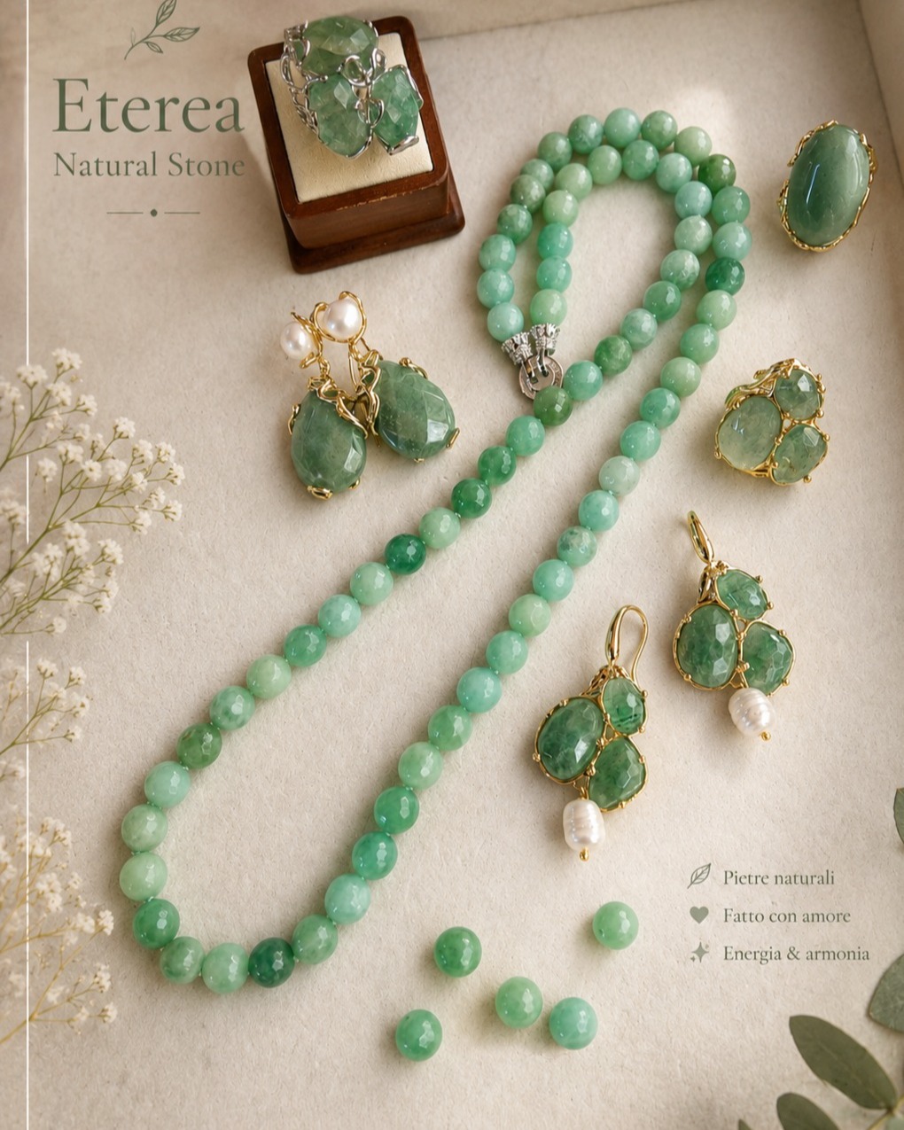 etereanaturalstone Facebook ad: Verde che calma, illumina e riequilibra.