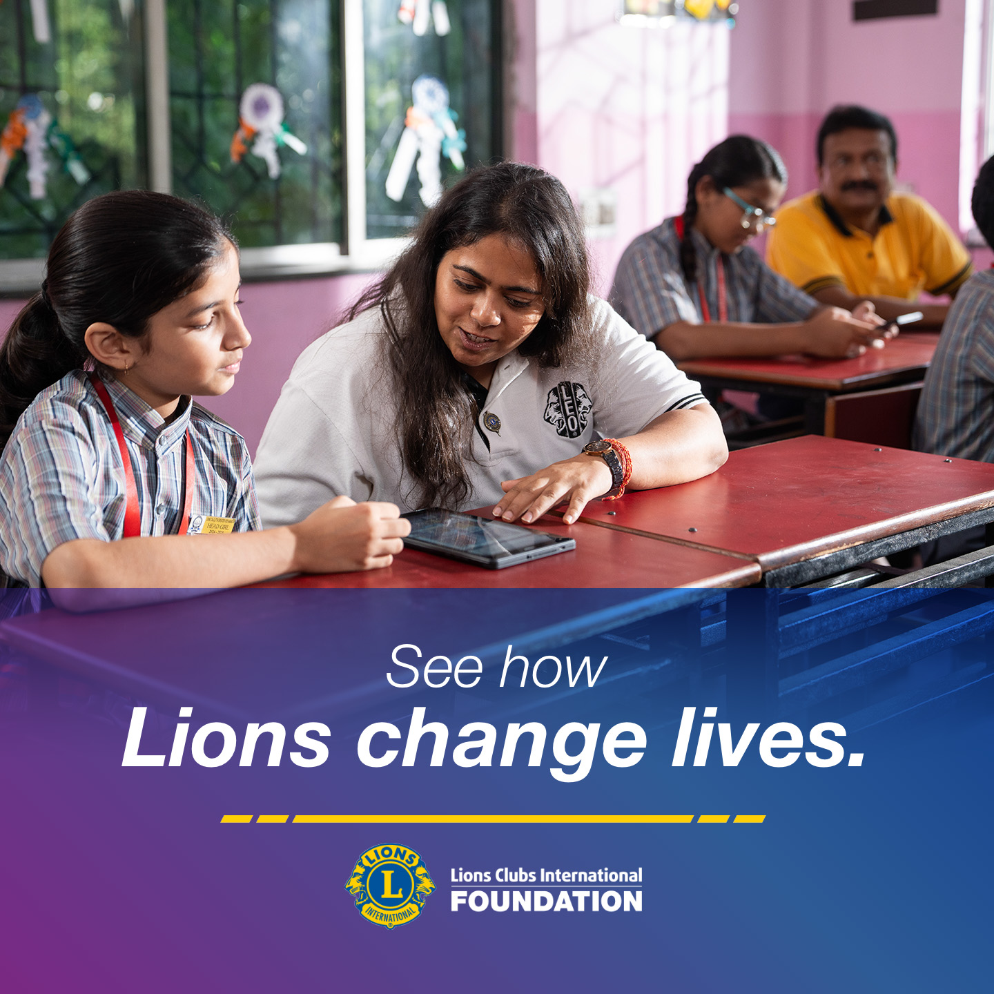 Lions Clubs International Foundation Facebook ad: Follow for LCIF’s impact.