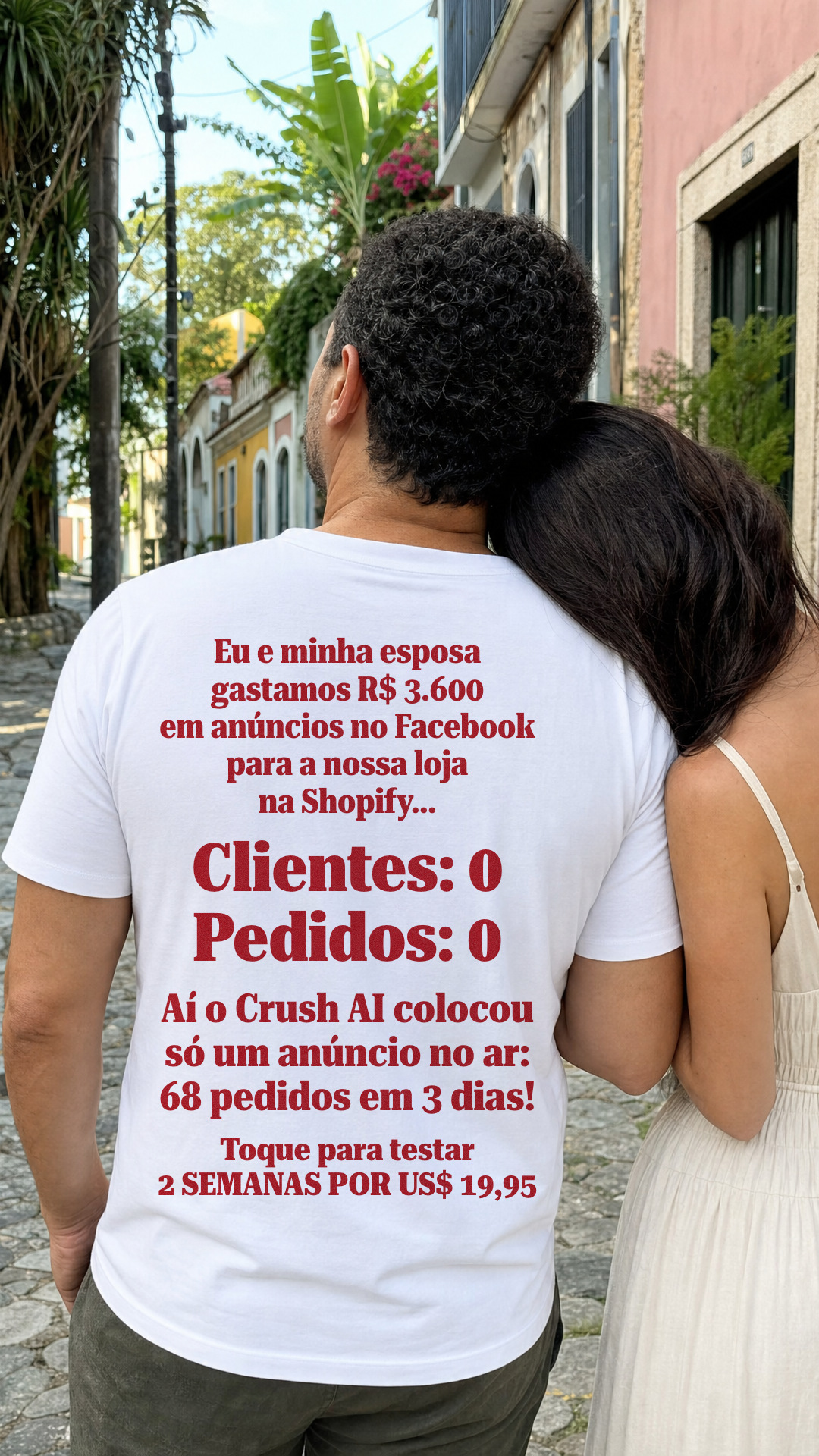 trycrush.ai Facebook ad: R$ 3.600 e 0 pedidos. Aí, 68 em 3 dias