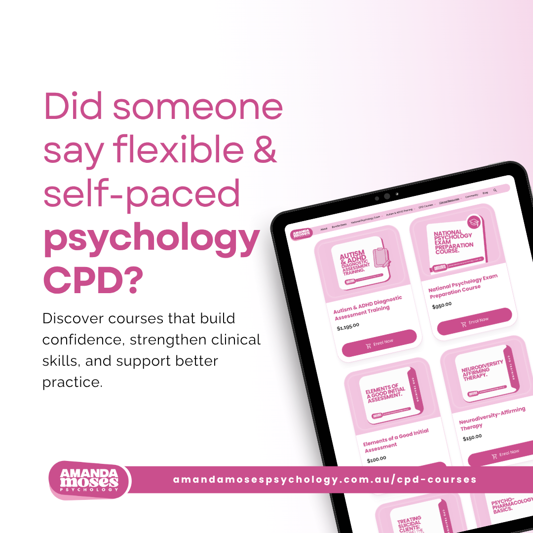 Amanda Moses Psychology Facebook ad: Online CPD Training for Psychologists