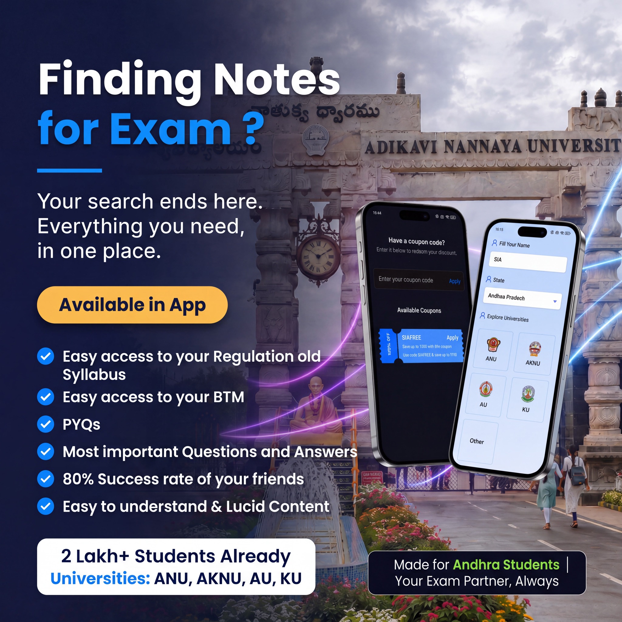 Sialmr.andhra Facebook ad: ANU Students, Get Exam-Ready for FREE!