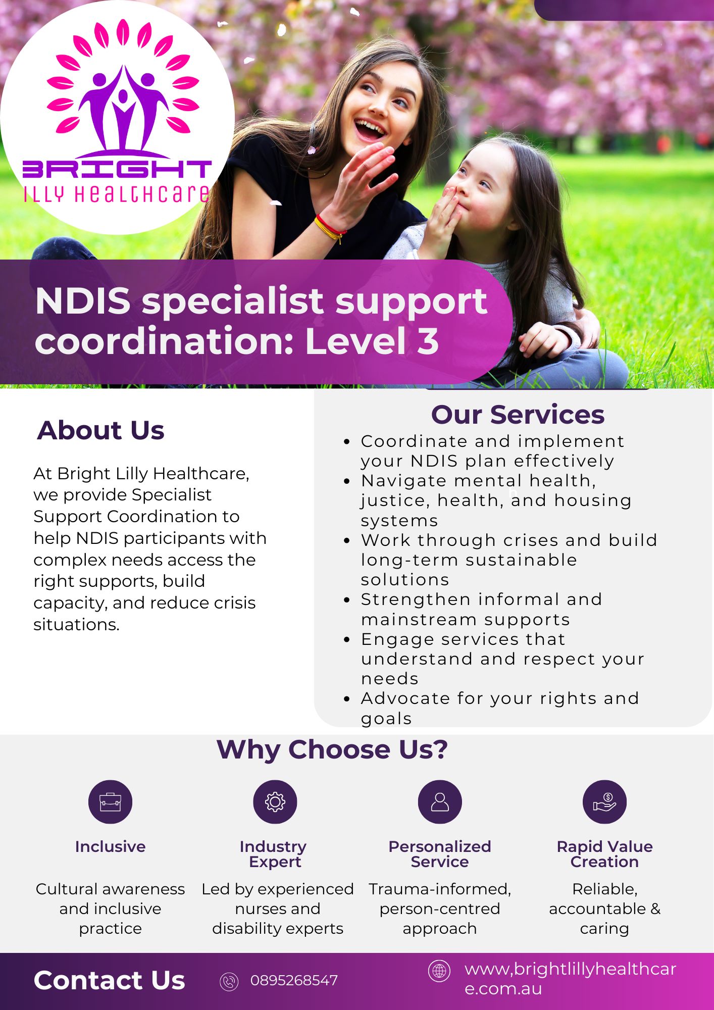 Bright Lilly Healthcare Facebook ad: Specialist Support Coordination, Level 3