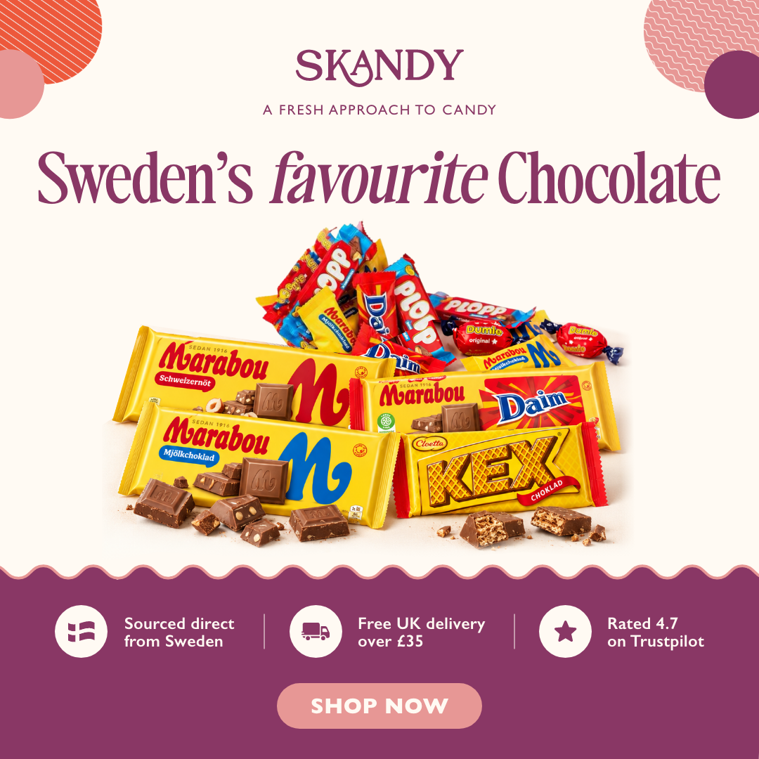 Skandy.uk Facebook ad: Marabou, Daim & Kexchoklad