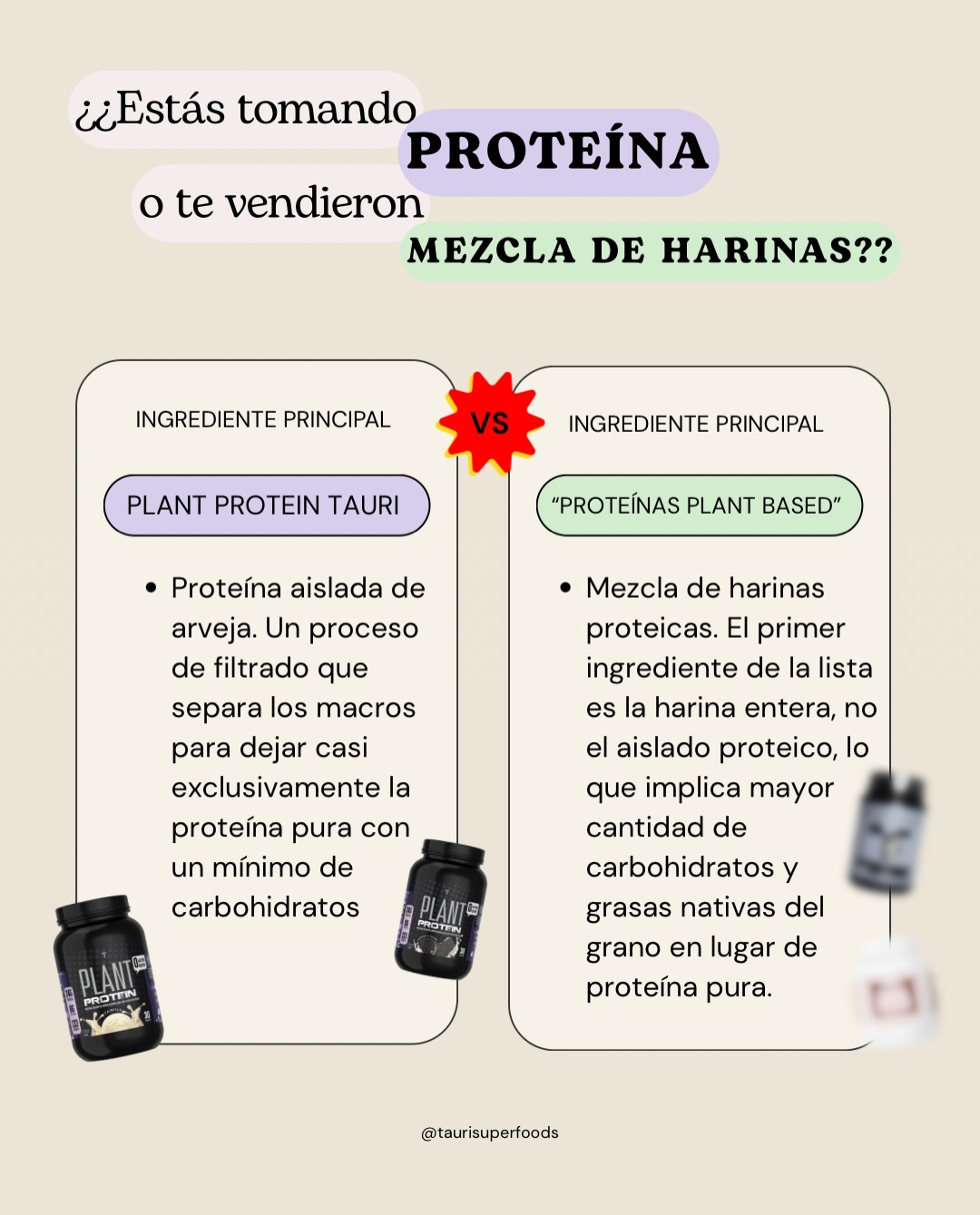 Taurisuperfoods Facebook ad: ¿Sabes realmente qué contiene tu scoop de proteína…
