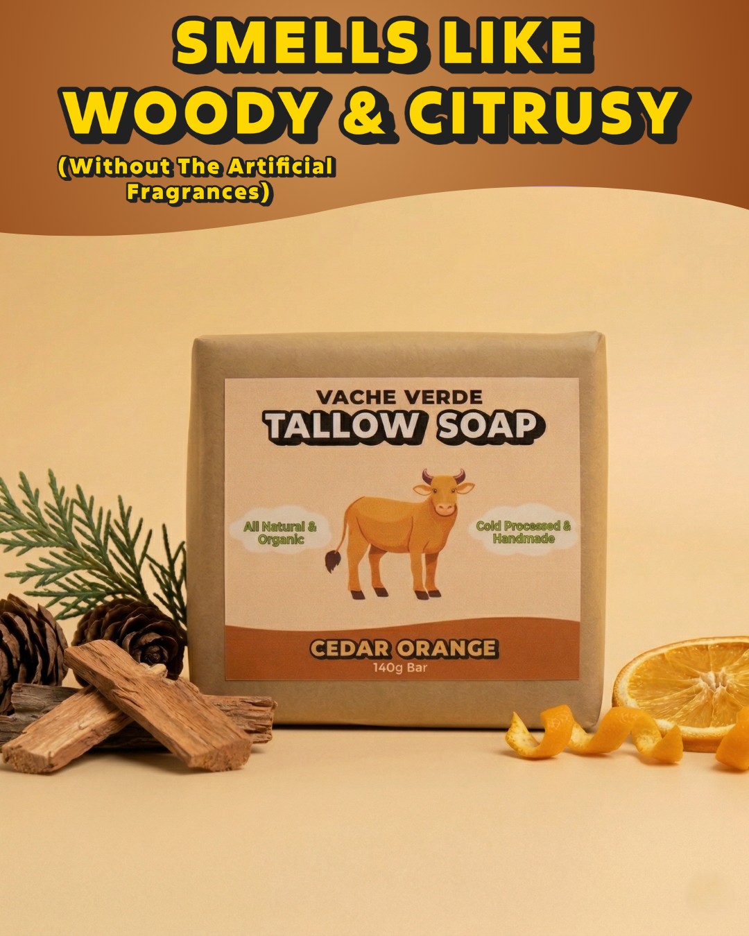 Vache Verde Facebook ad: Grass-Fed Tallow Soap | Cedar Orange