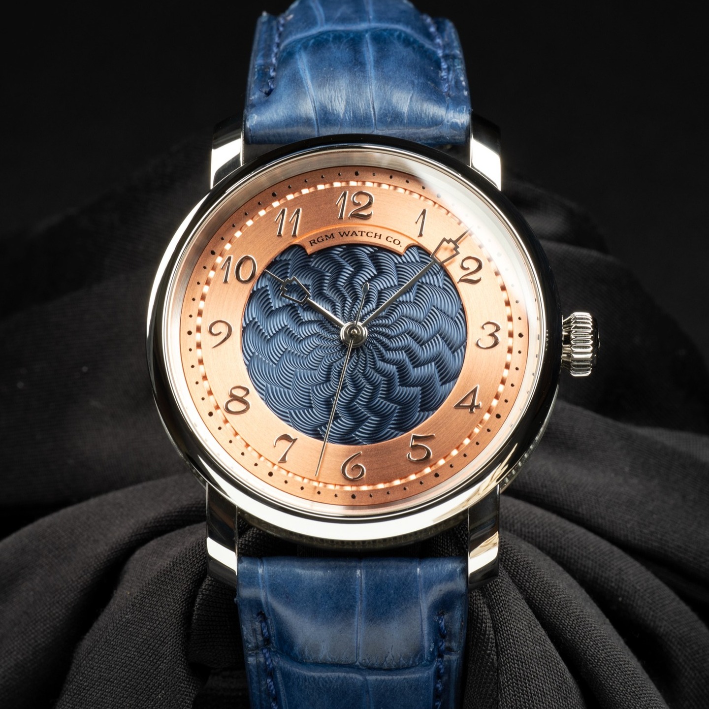The RGM Watch Company Facebook ad: Custom RGM Model 25 featuring a rose-toned chapter…