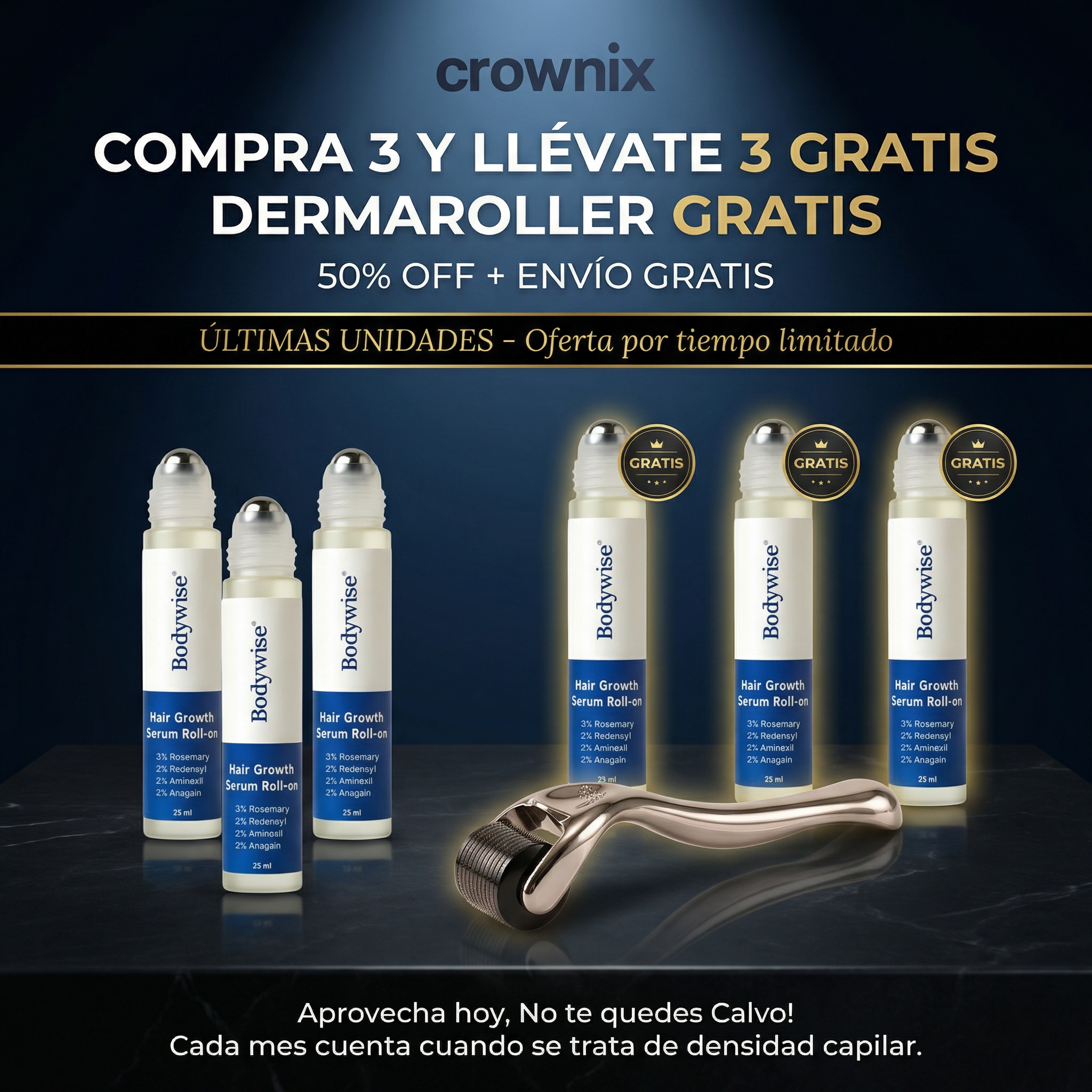 Crownix Infuse Facebook ad: Si sigues esperando, tu cabello no va a volver.