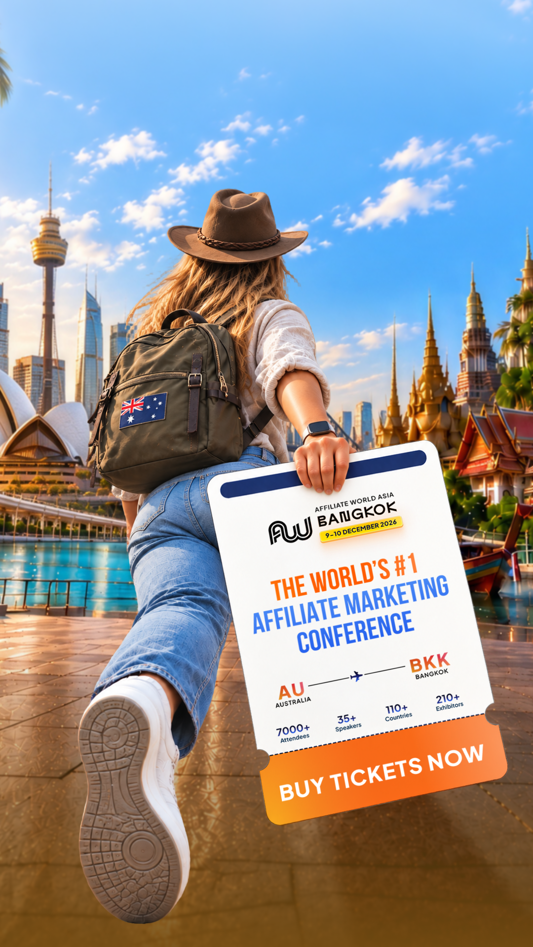 Affiliate World Conferences Facebook ad: Next stop: Bangkok. The industry is boarding.