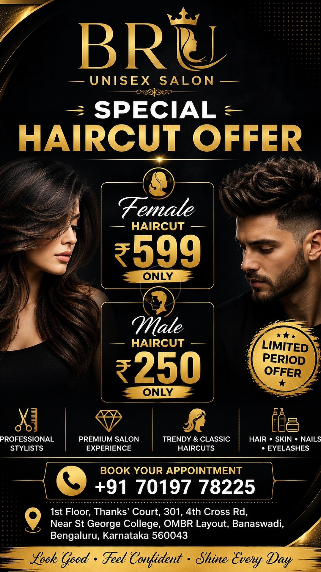 Bru Unisex Salon Facebook ad: Hair,Skin, Nail Bar,Eye Lashes Hydrafacial Microblanding…