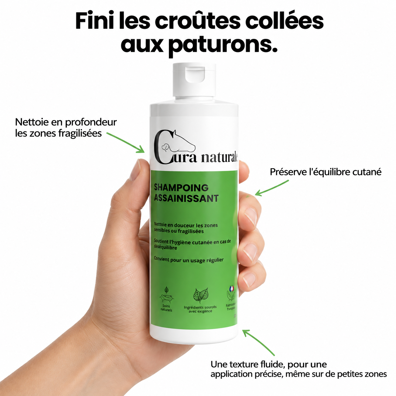 Cura naturale Facebook ad: Shampoing assainissant pour cheval · Note 4,9/5