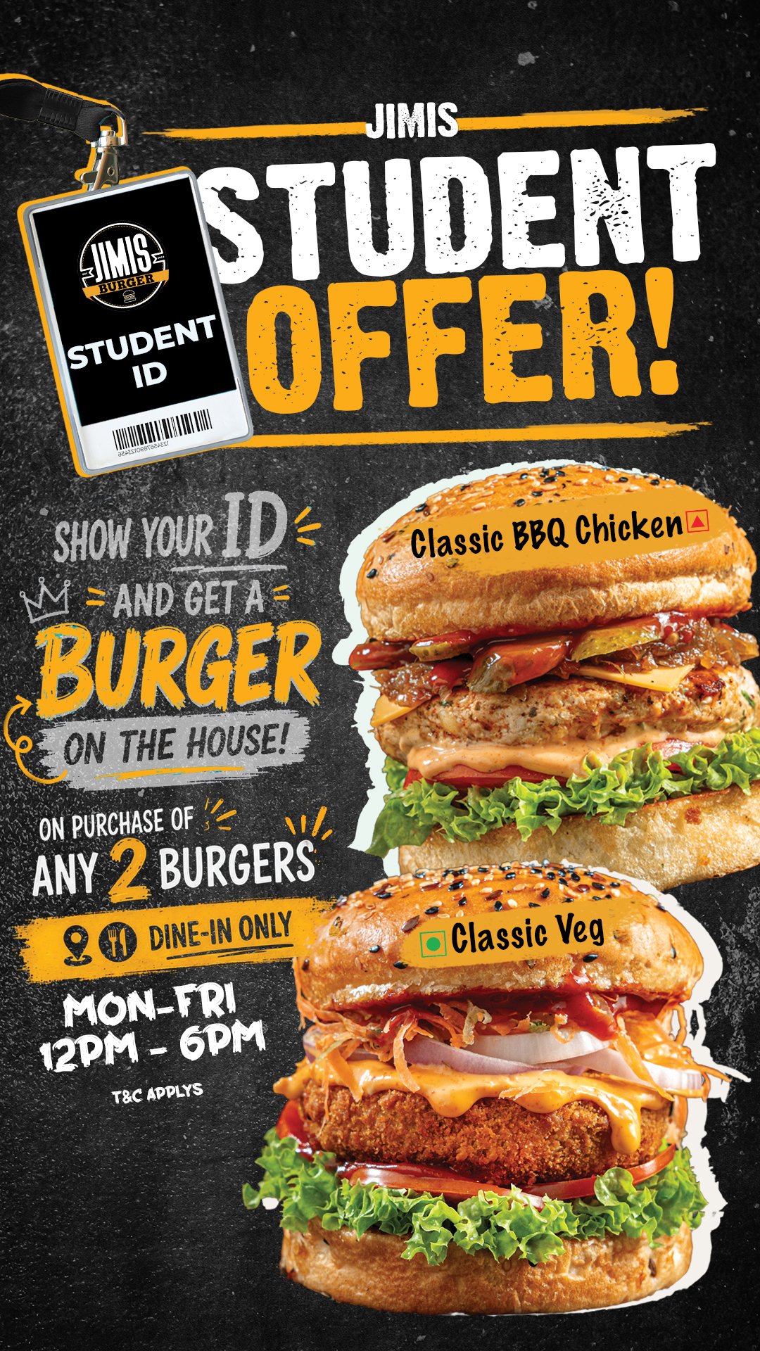 Jimis Burger Facebook ad: Jimis Student Offer!