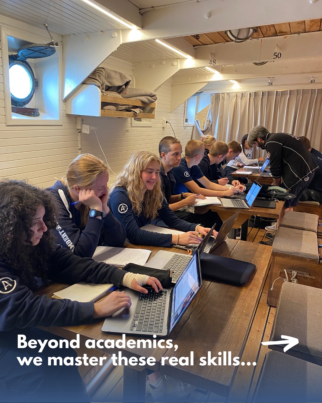 A+ World Academy Facebook ad: We don’t just read textbooks on board.