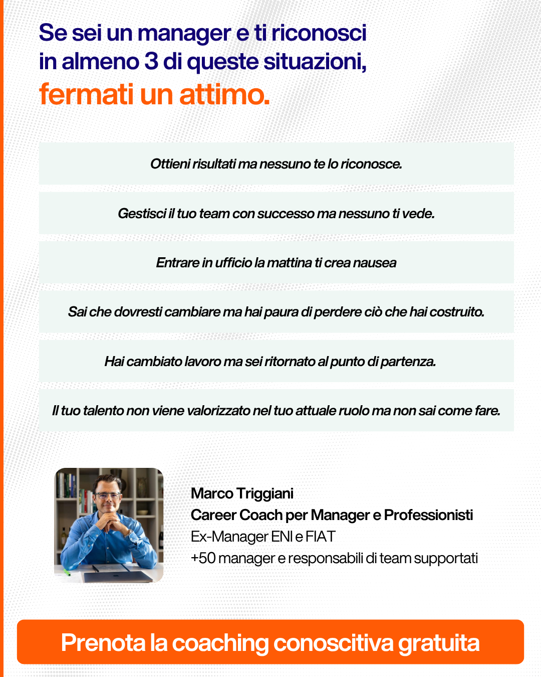 Marco Triggiani Career Coach Facebook ad: Riprendi il controllo della carriera