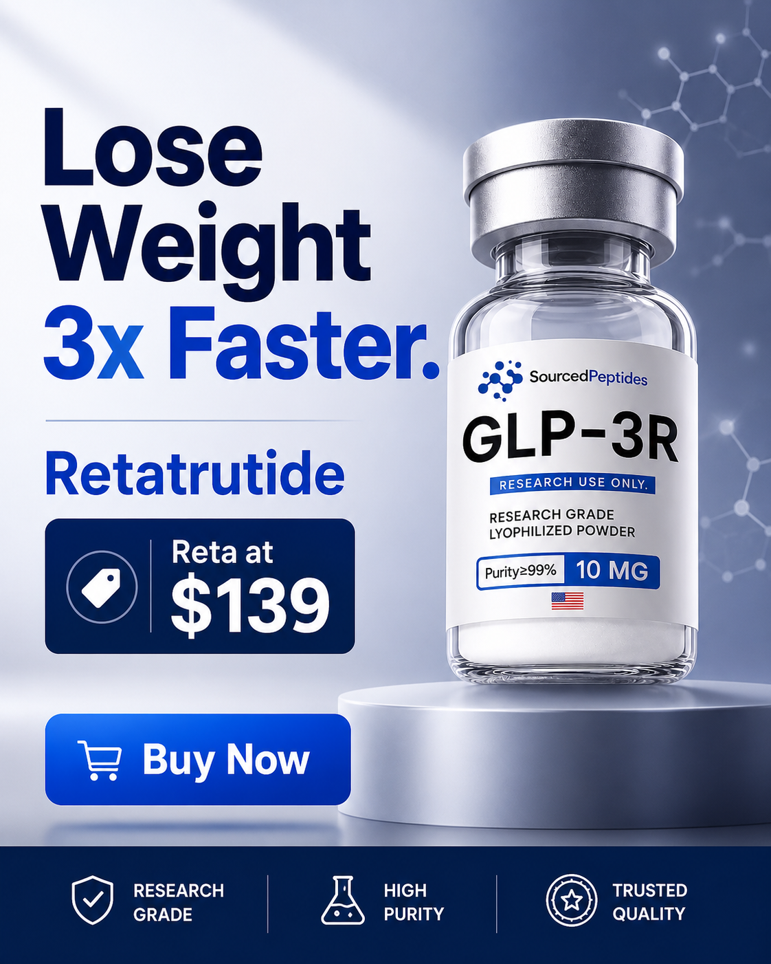 SourcedPeptides Facebook ad: Retatrutide From $109.69