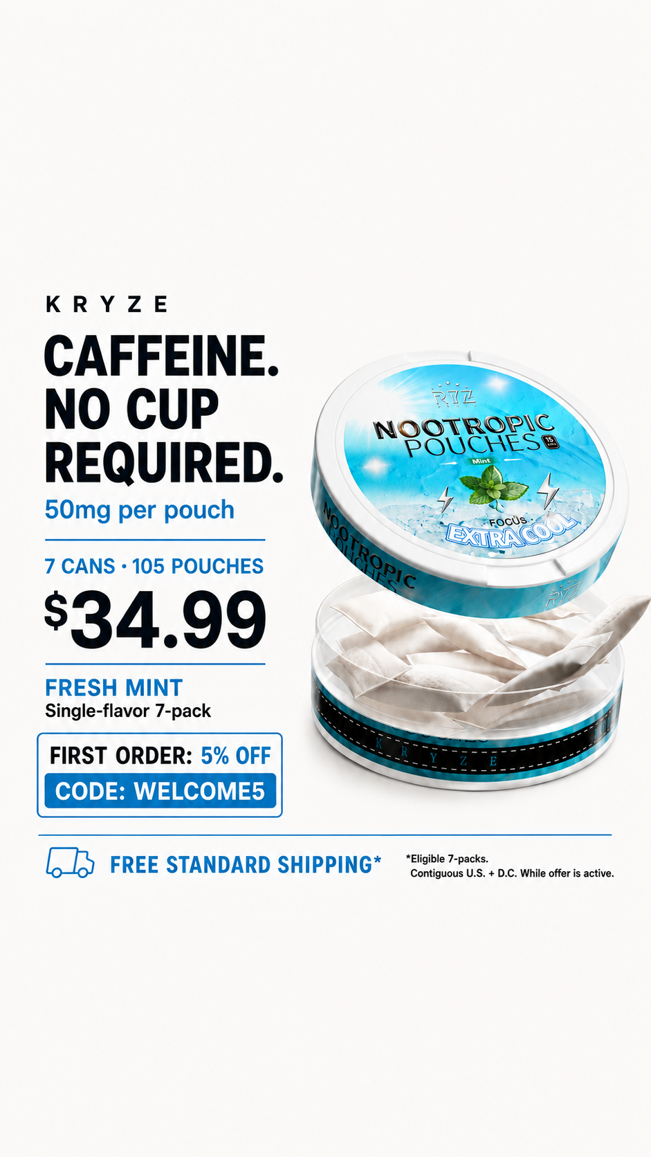 Kryze Facebook ad: 7 Cans. 105 Pouches. $34.99.