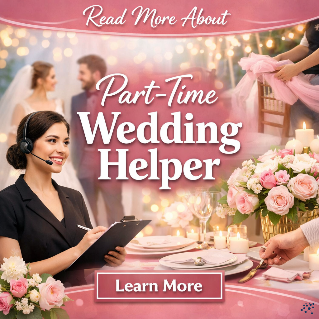 JobHustle Facebook ad: Learn more about Part-Time Wedding Helper!