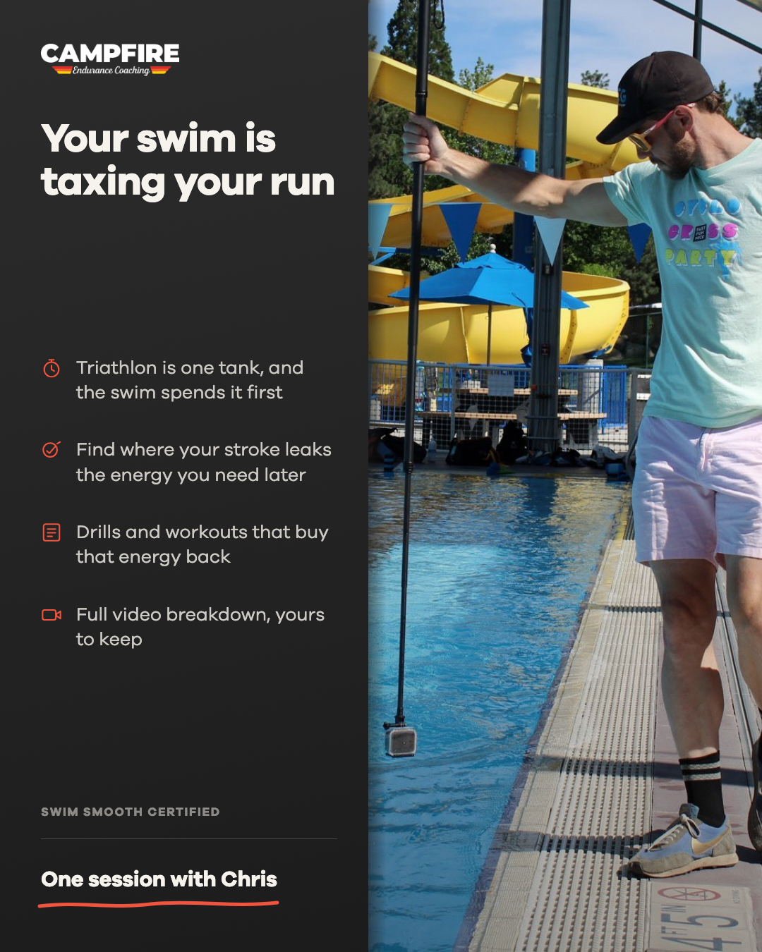 Campfire Endurance Coaching Facebook ad: Your swim is taxing your run
