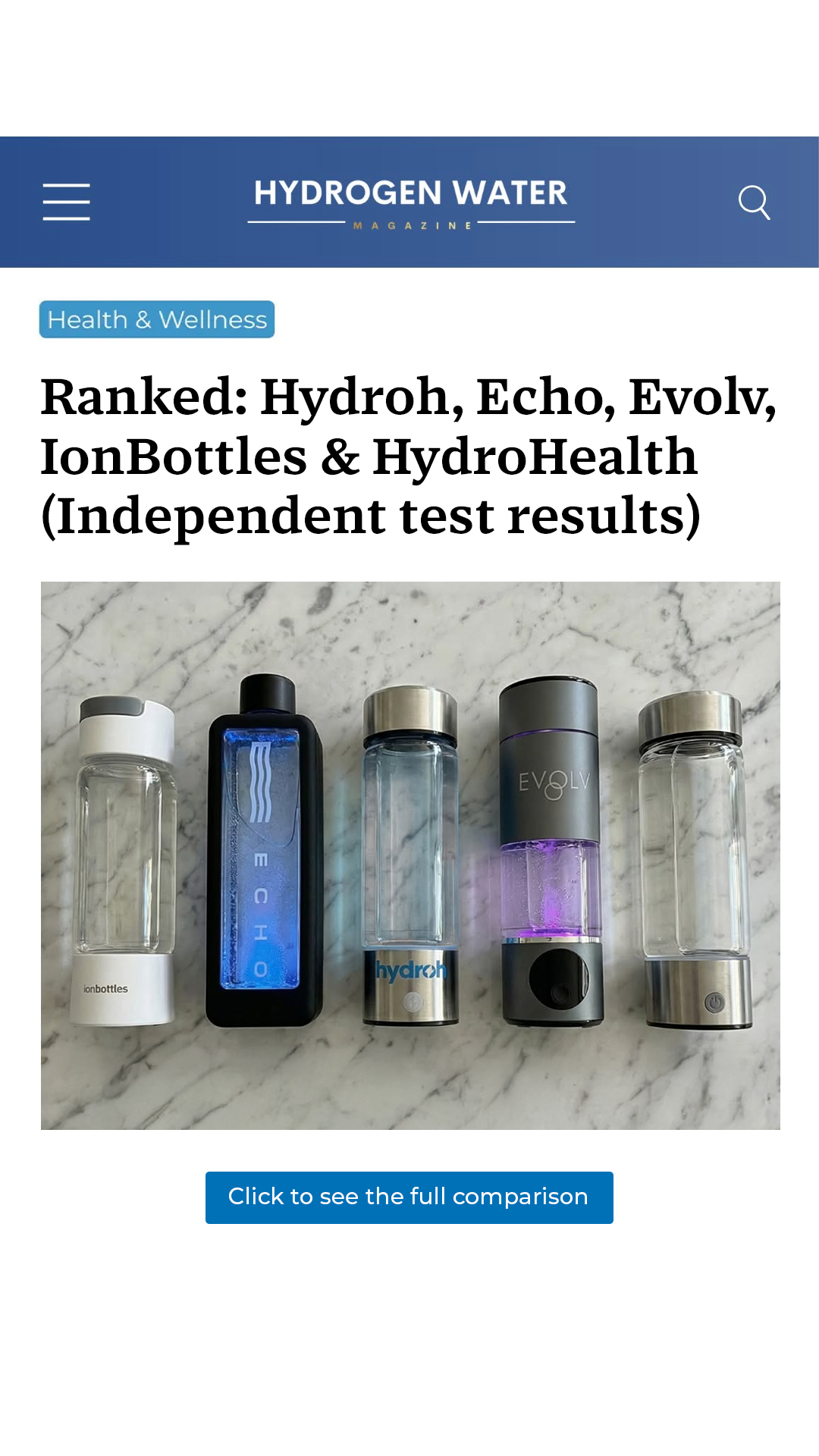 The Hydrogen Water Magazine Facebook ad