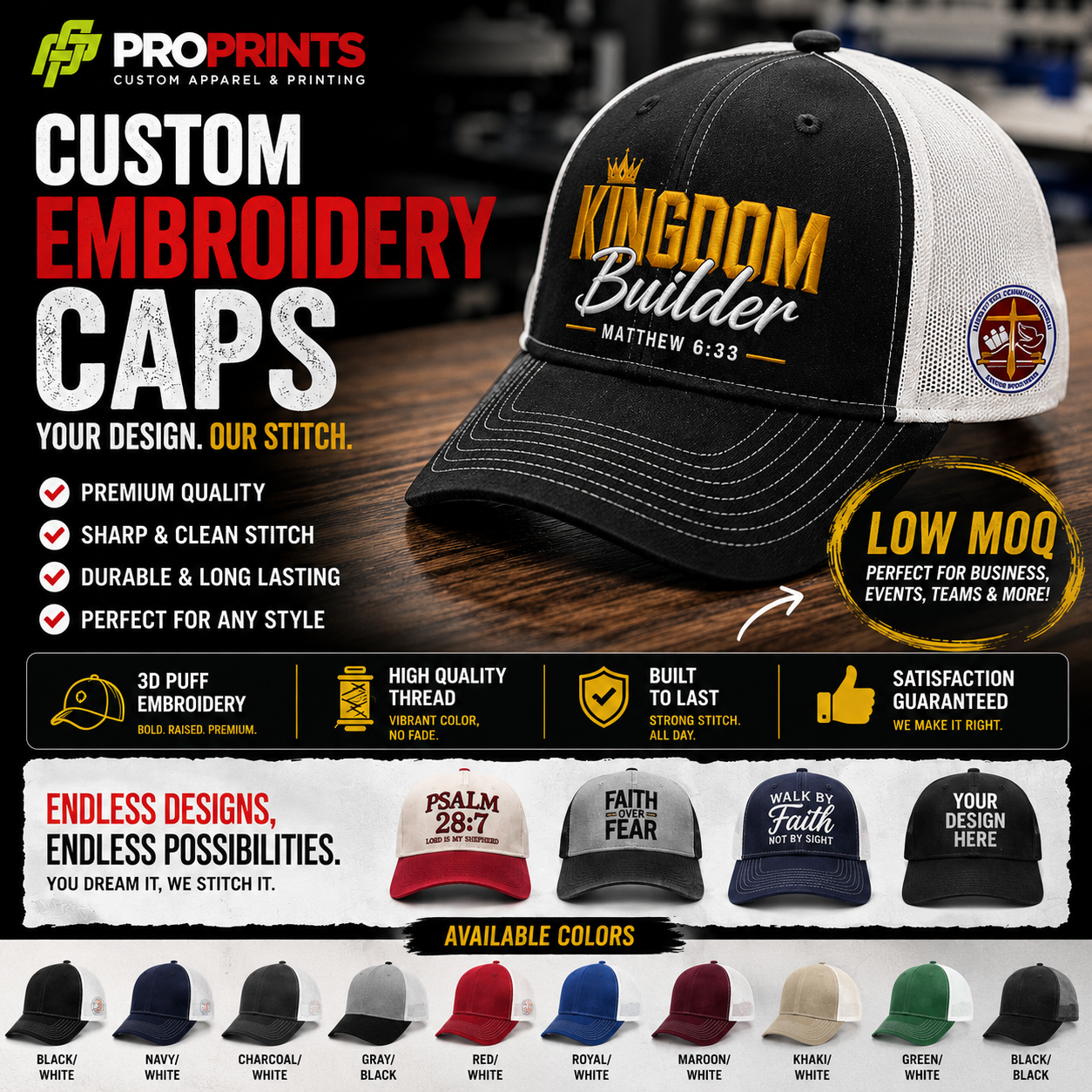 ProPrints Ph Facebook ad: CUSTOM EMBROIDERY CAPS