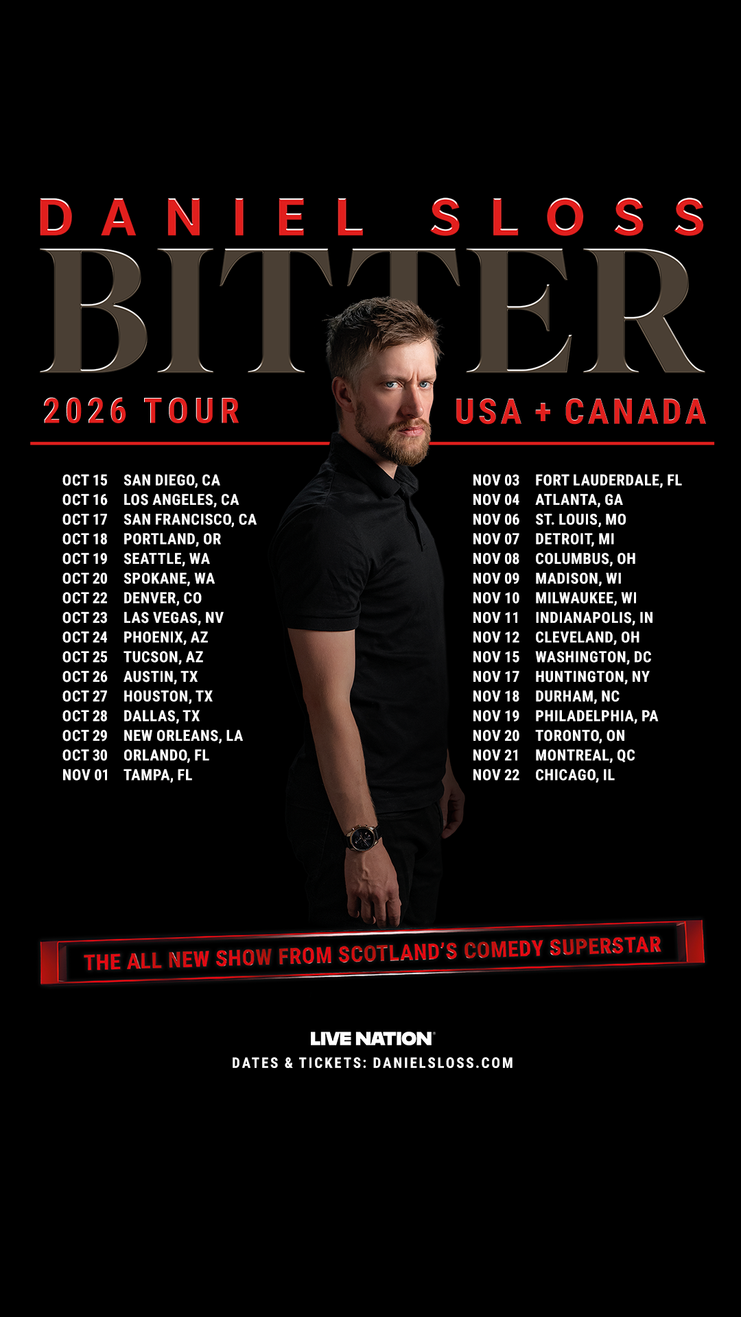 Daniel Sloss Facebook ad from Feb 13, 2026