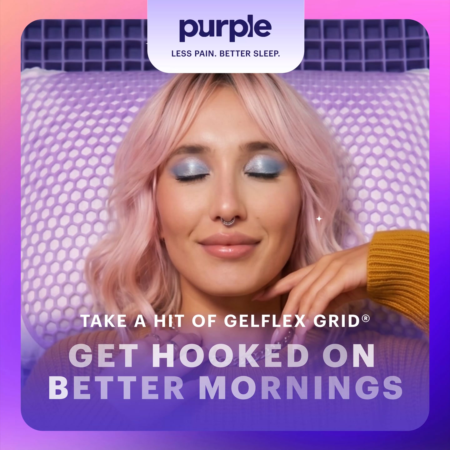 Purple Facebook ad: Get Hooked on Better Sleep