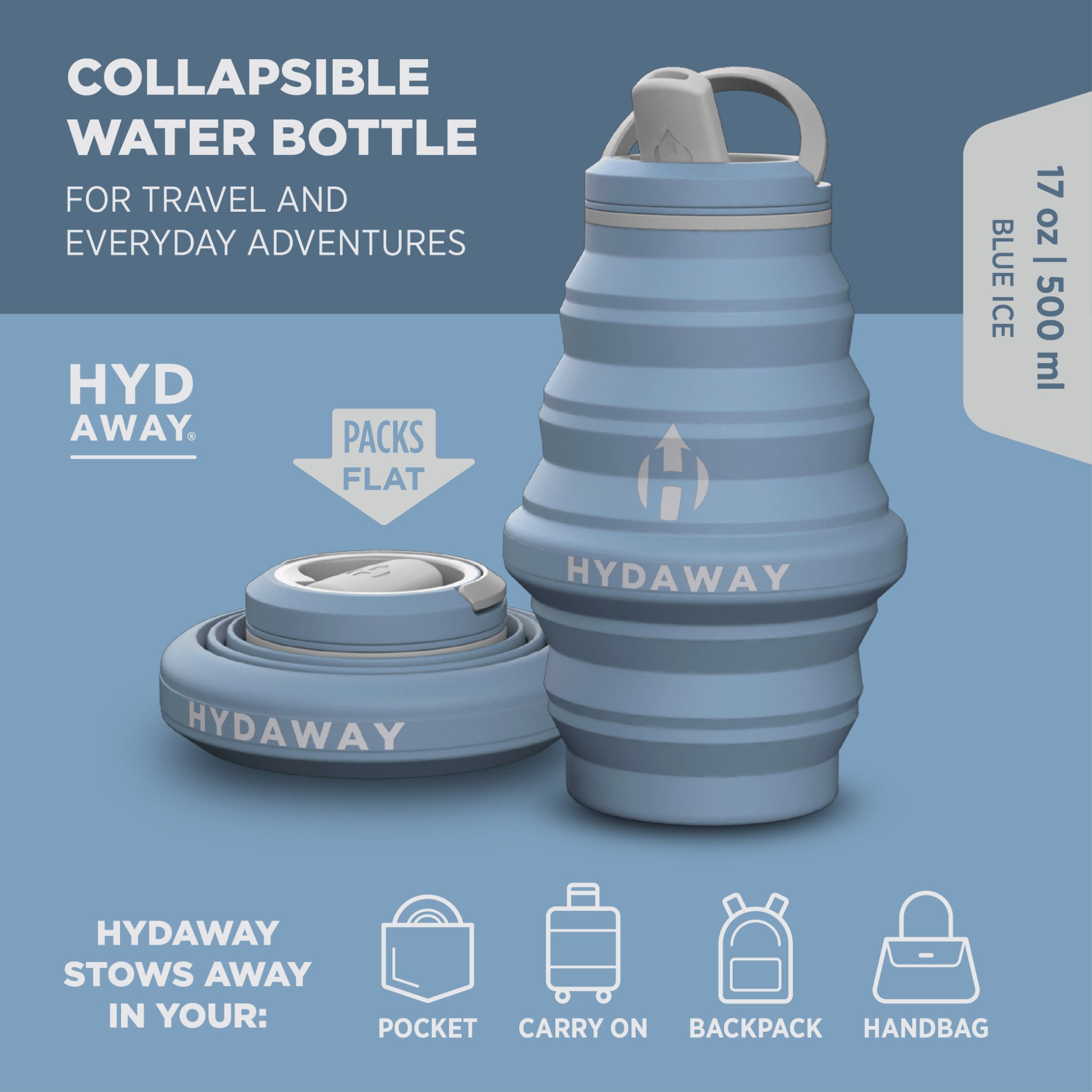 HYDAWAY Facebook ad: Pack Small, Adventure Big - Hydrate Anywhere!