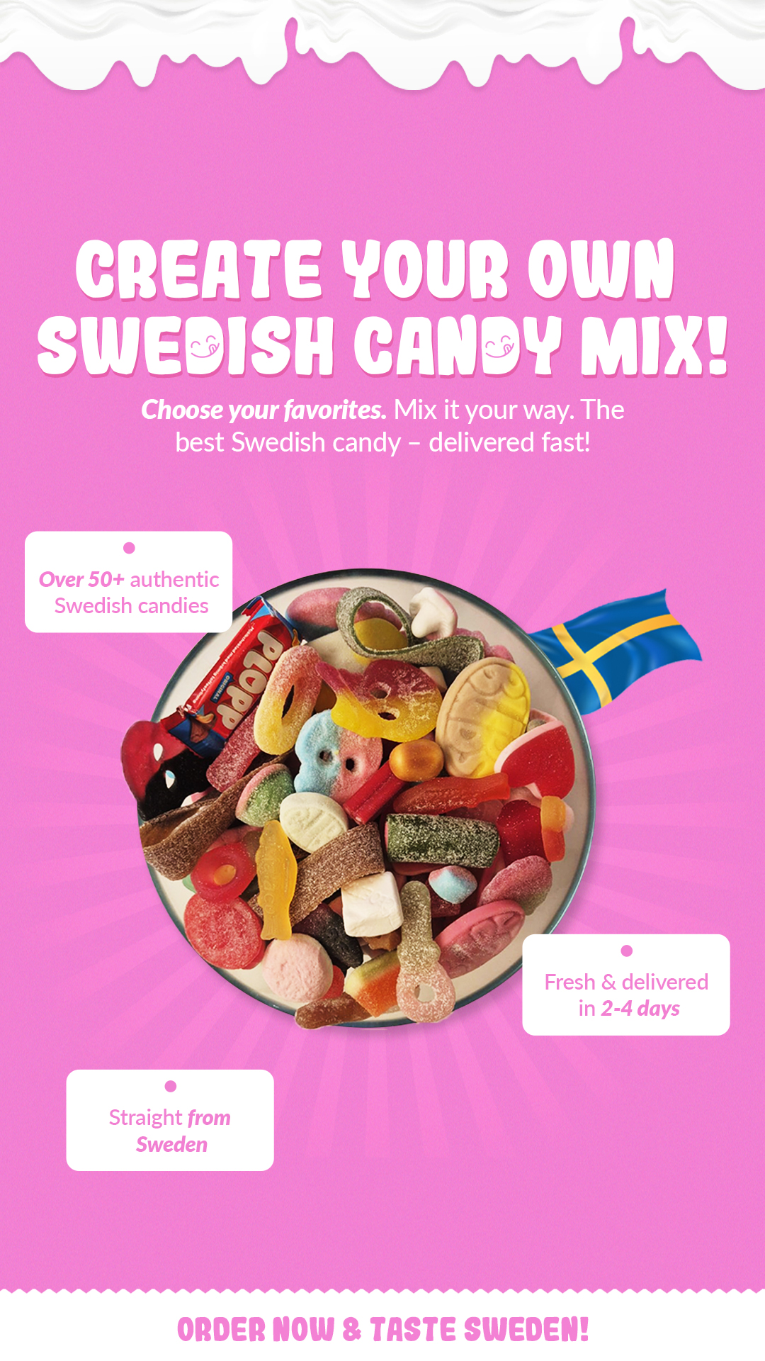 Taztycandy.com Facebook ad: Create Your Own Swedish Candy Mix