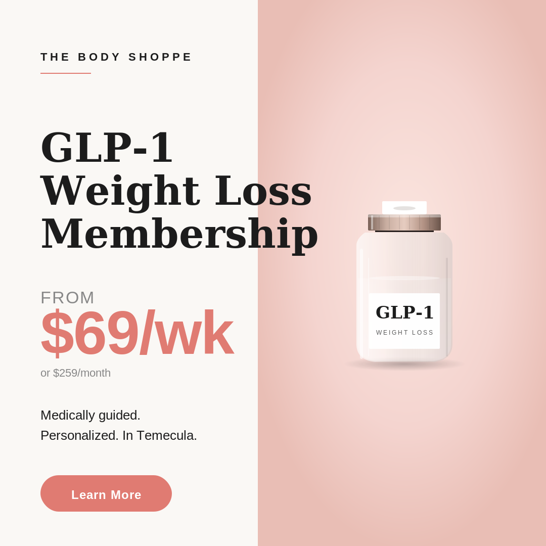 The Body Shoppe Facebook ad: GLP-1 Weight Loss for Men. $69/Week.
