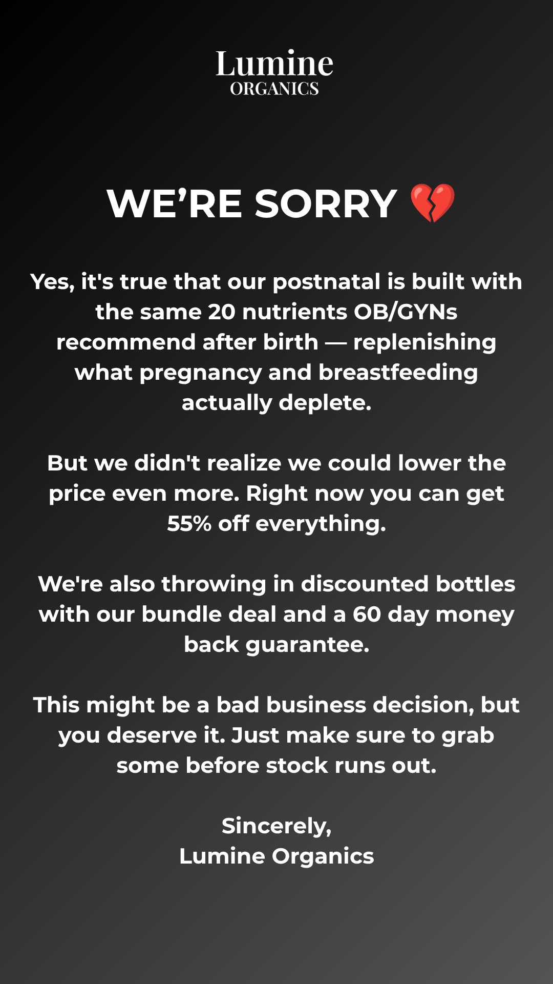 Lumine Organics Facebook ad