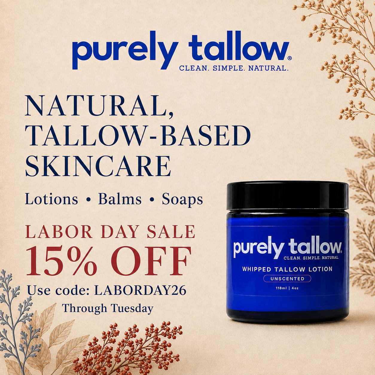 Purely Tallow Skincare Facebook ad: Your Fall Favorites Just Went on Sale