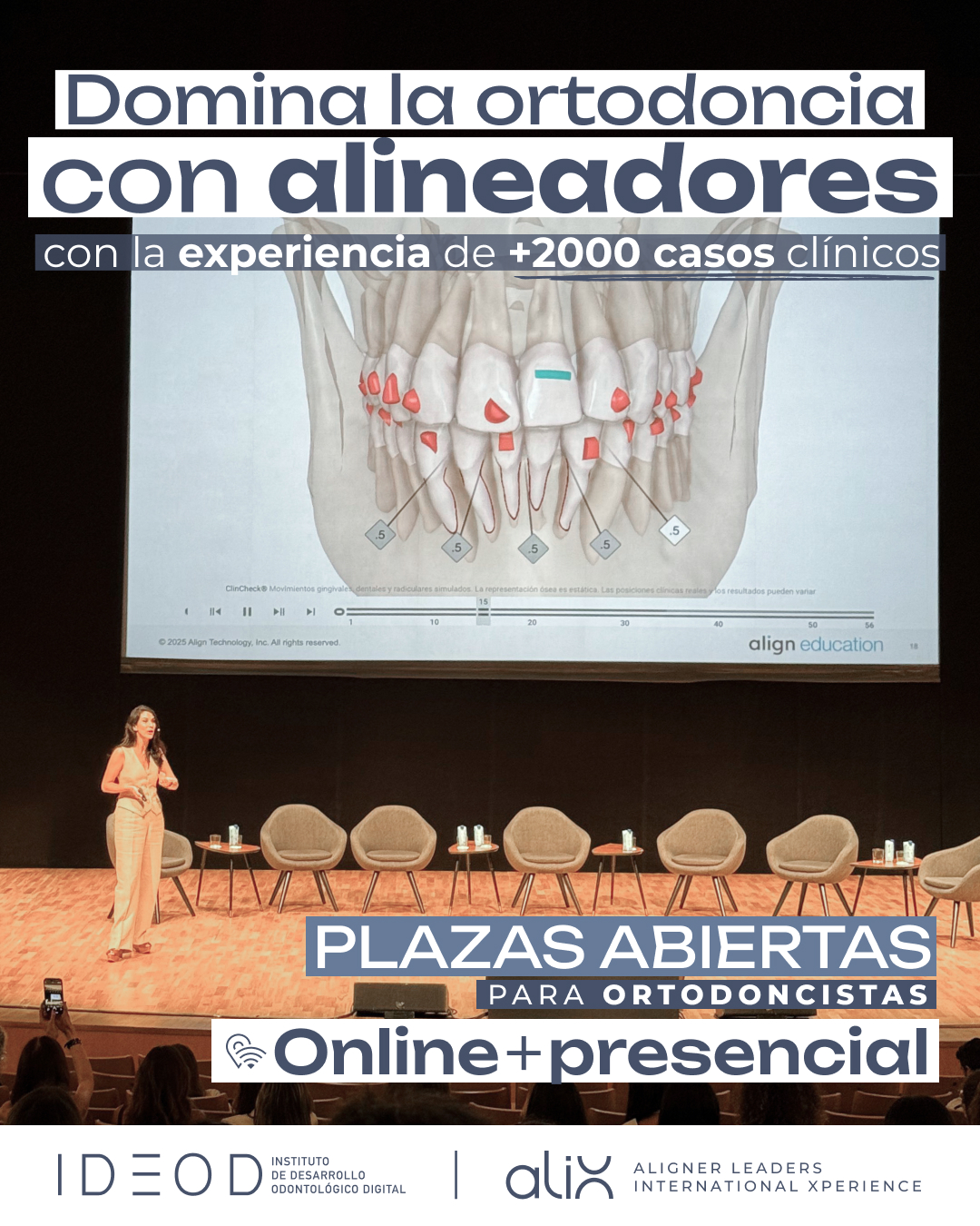 Instituto IDEOD Facebook ad: Domina los alineadores con +2.000 casos de experiencia