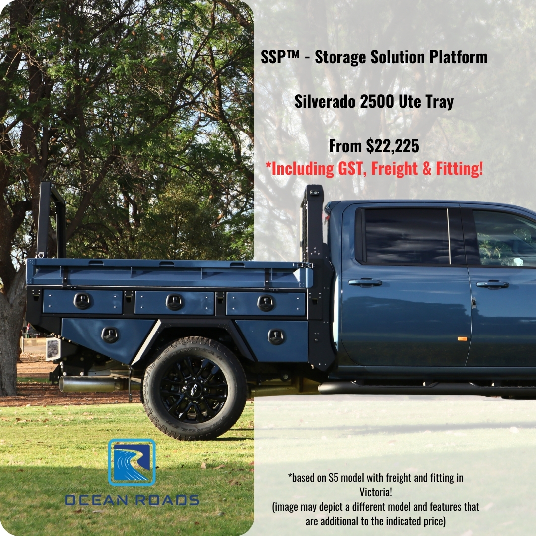 Ocean Roads Facebook ad: Silverado 2500 Ute Trays built for maximising storage…