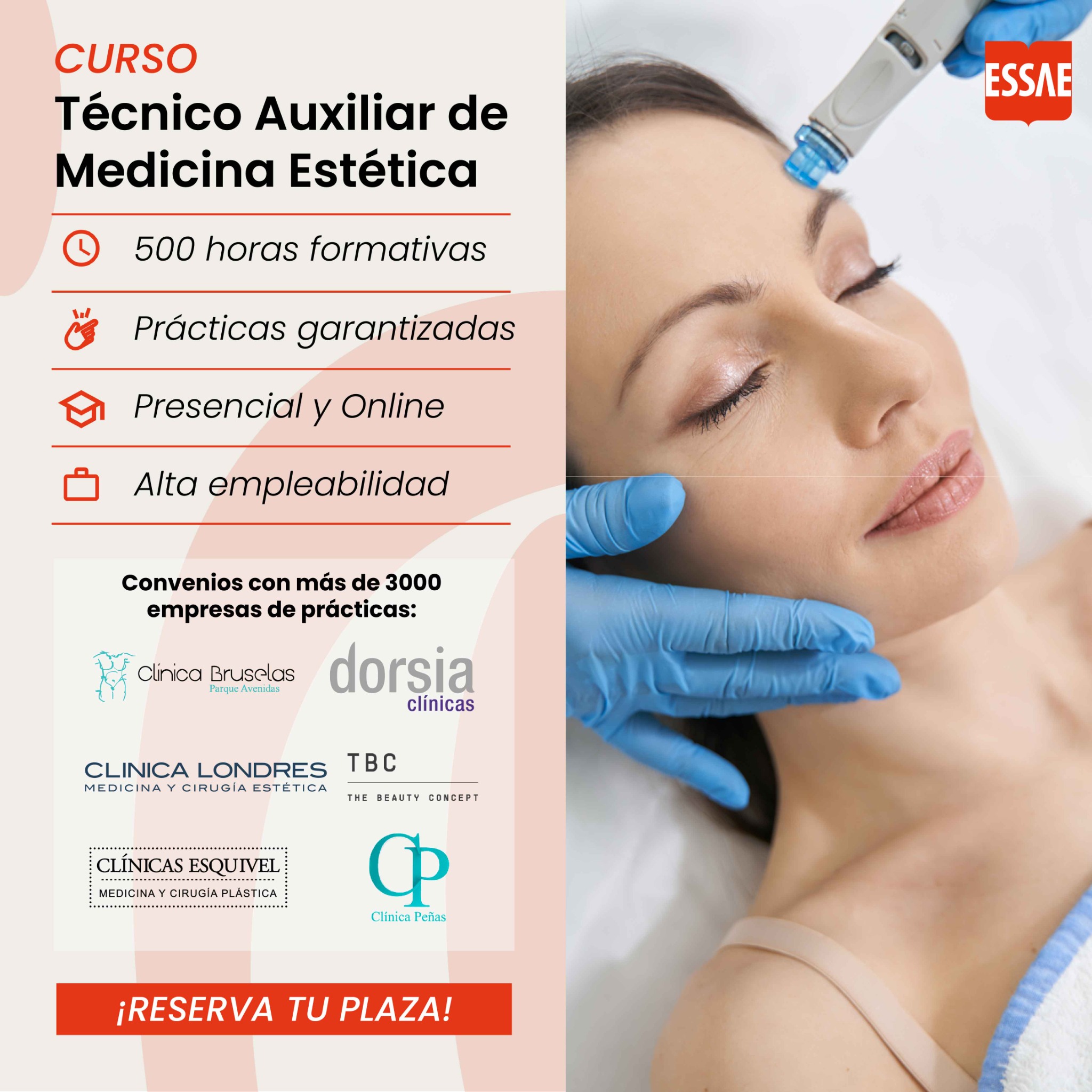 ESSAE Formación Facebook ad: Fórmate como Auxiliar en Medicina Estética