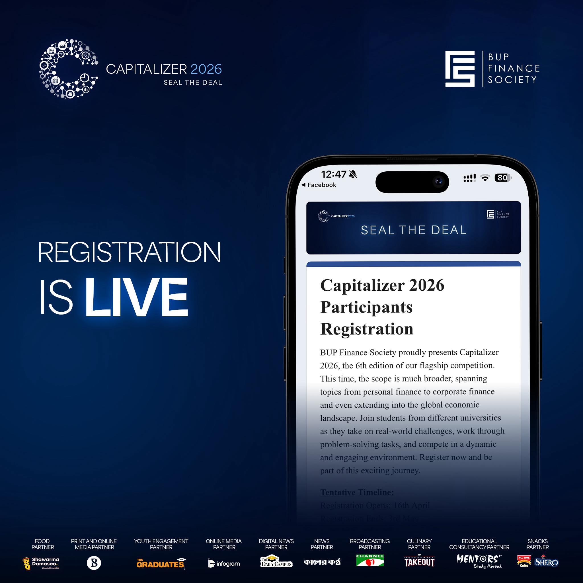 BUP Finance Society Facebook ad: Capitalizer 2026
