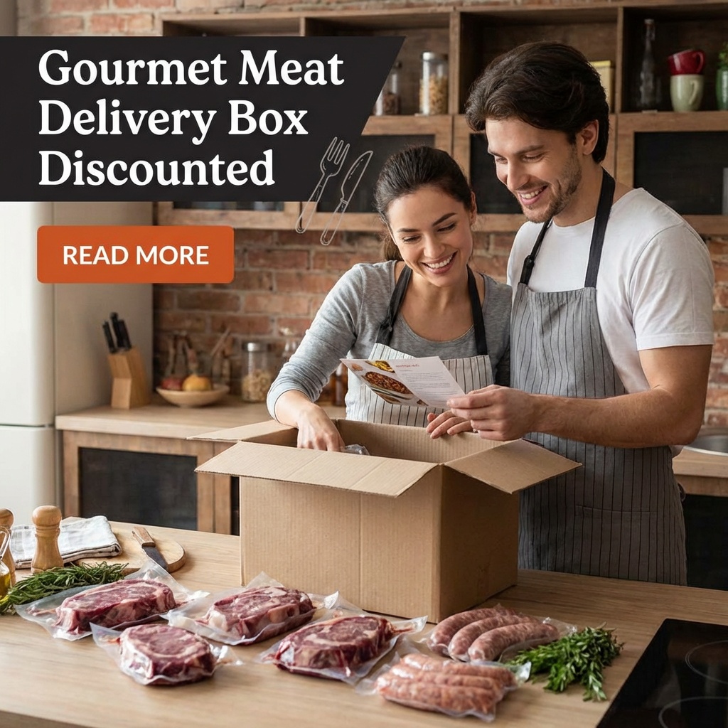 PremierGuide Glimpse Facebook ad: Delve Into Gourmet Meat Box Variety.
