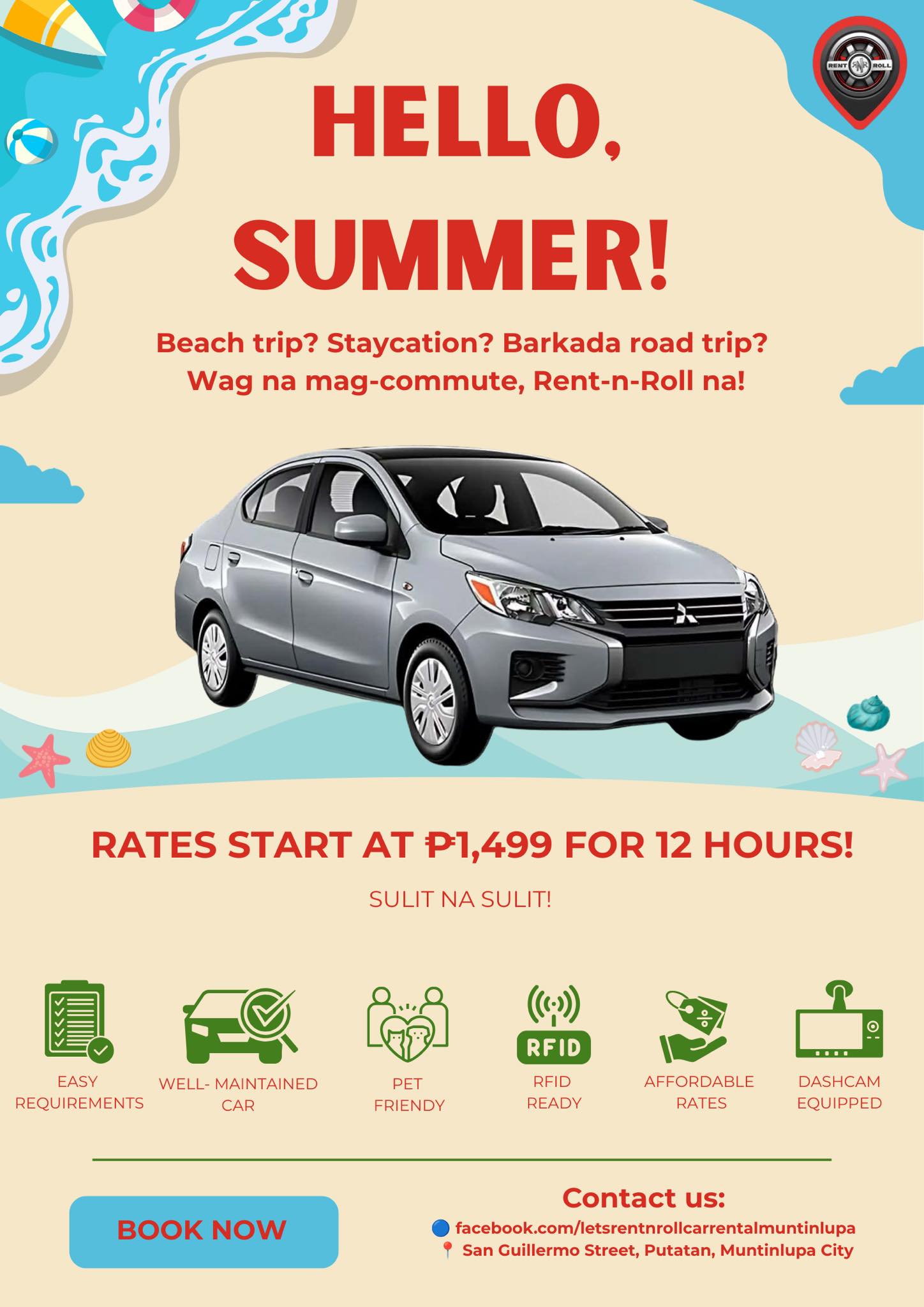 Rent-n-Roll Car Rental Muntinlupa Facebook ad: Looking for Car Rental in Muntinlupa this Summer?