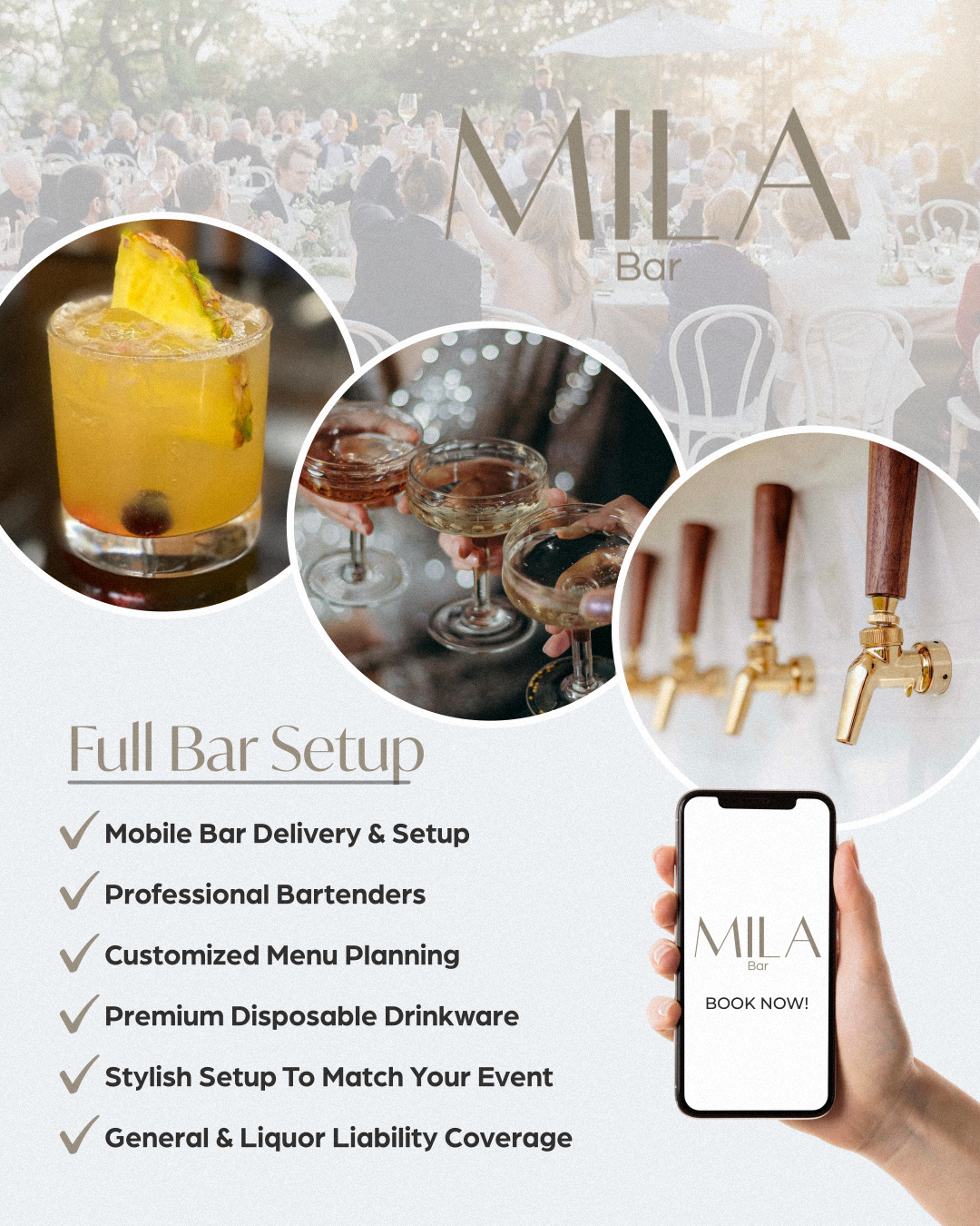 Mila Bar Facebook ad: Your Event, Fully Served