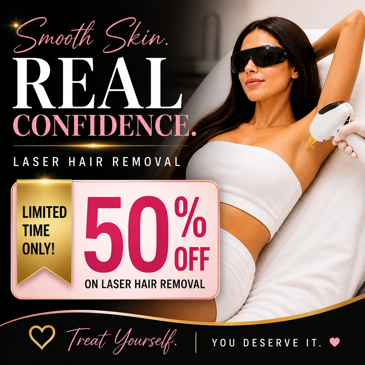 Luminesse Laser Facebook ad: Get 50% OFF Laser Hair Removal Today