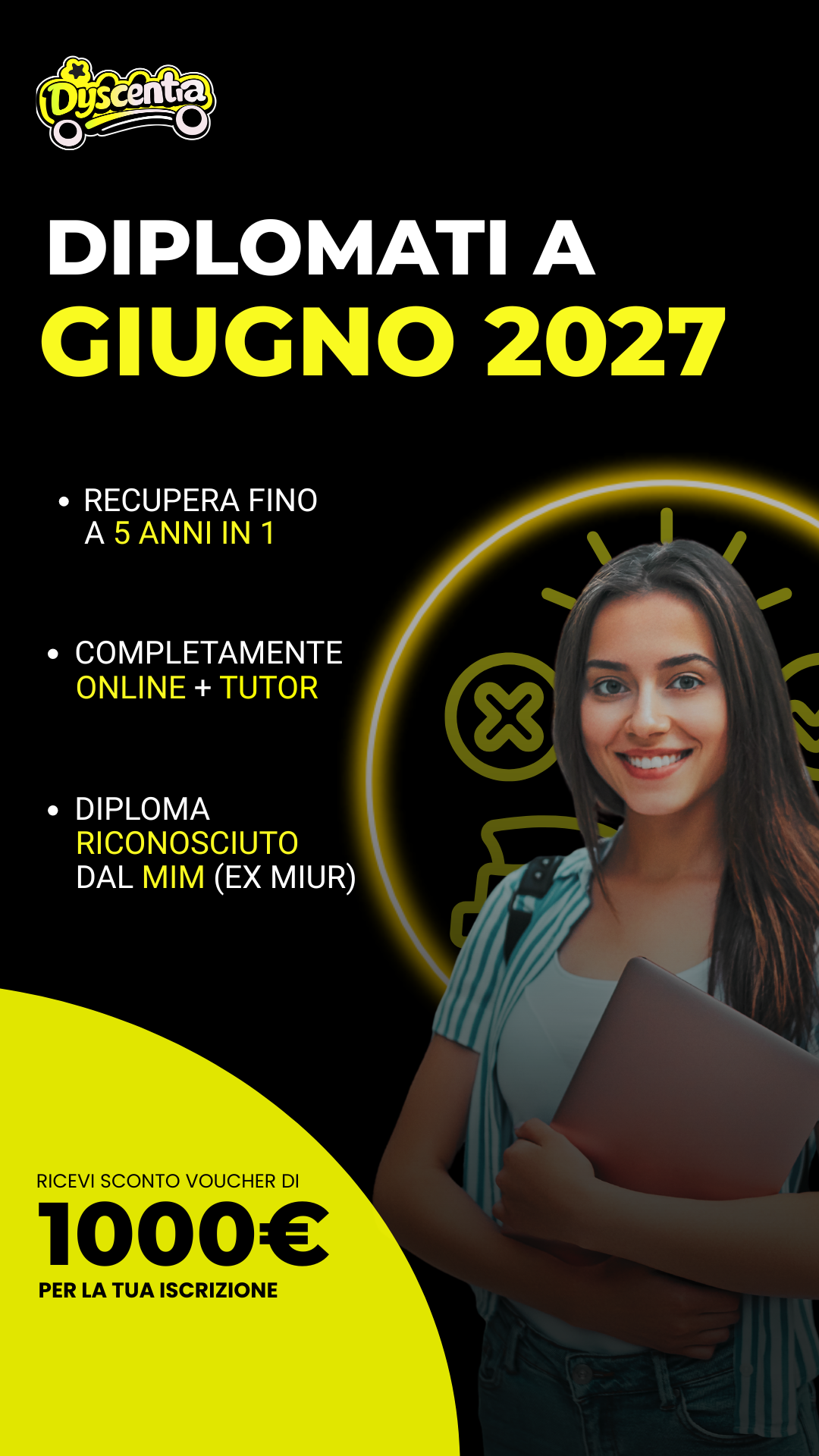 Dyscentia Facebook ad: Voucher 1000€ sull'iscrizione