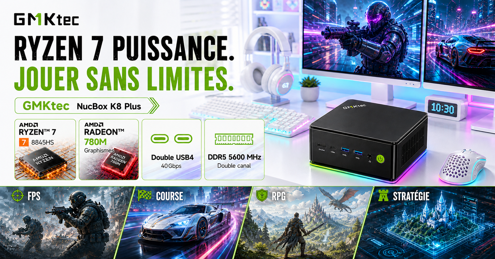 GMKtecEurope Facebook ad: GMKtec K8 Plus, Meilleur Mini PC Gaming, AMD Ryzen 7 8845HS
